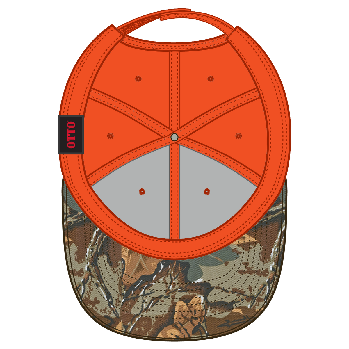 Inside View of 32073409 - Kha/Brn/Lt.Ol.Grn/N.Org OTTO CAP Camouflage 6 Panel Low Profile Baseball Cap