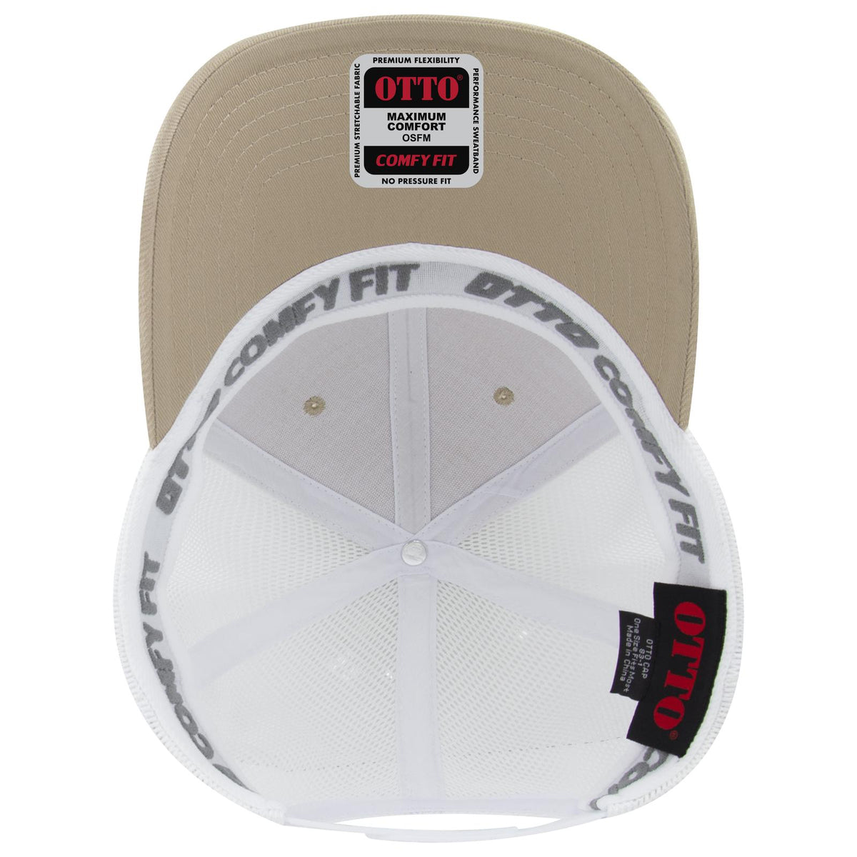 Inside View of 3216 - Kha/Wht OTTO CAP "OTTO COMFY FIT" 6 Panel Low Profile Mesh Back Trucker Hat