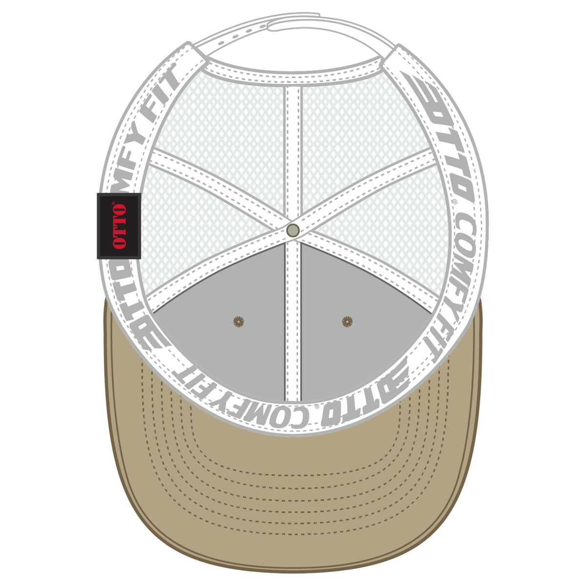 Inside View of 3216 - Kha/Wht OTTO CAP "OTTO COMFY FIT" 6 Panel Low Profile Mesh Back Trucker Hat