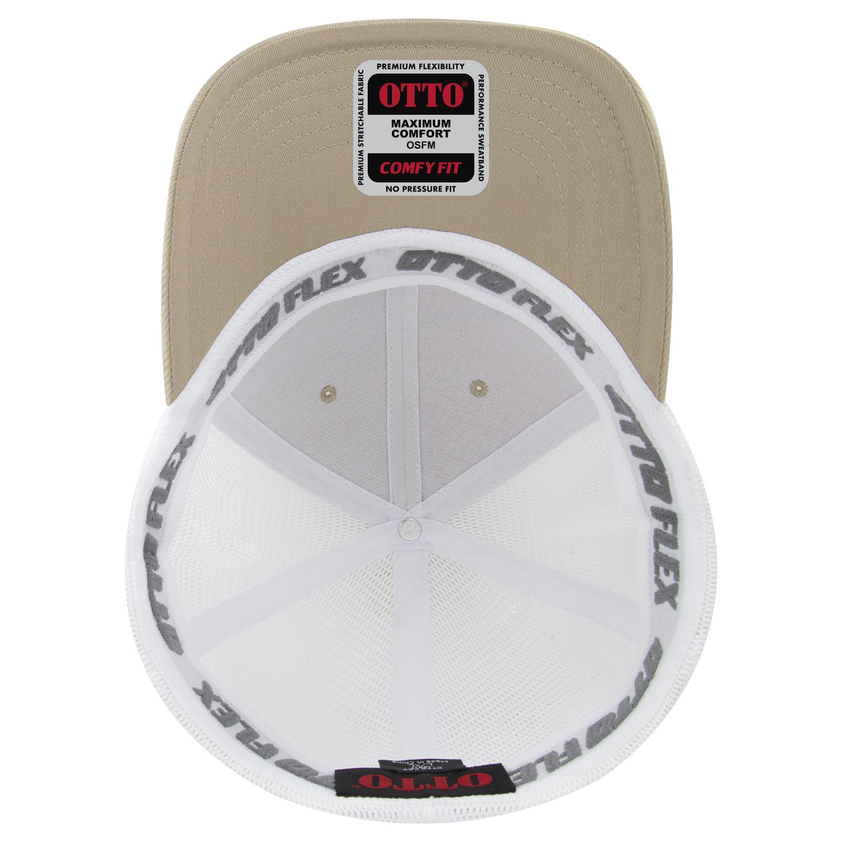 Inside View of 3216 - Kha/Wht OTTO CAP "OTTO FLEX" Fitted 6 Panel Low Profile Mesh Back Trucker Hat