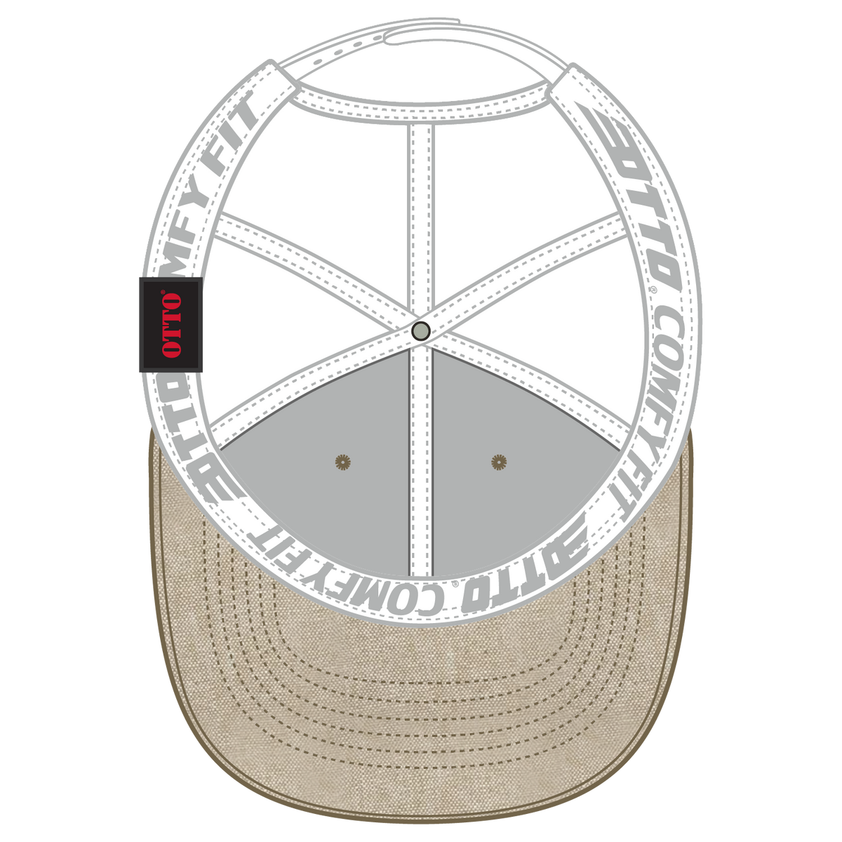 Inside View of 3216C - Khk/Wht OTTO CAP "OTTO COMFY FIT" 6 Panel Low Profile Mesh Back Trucker Hat