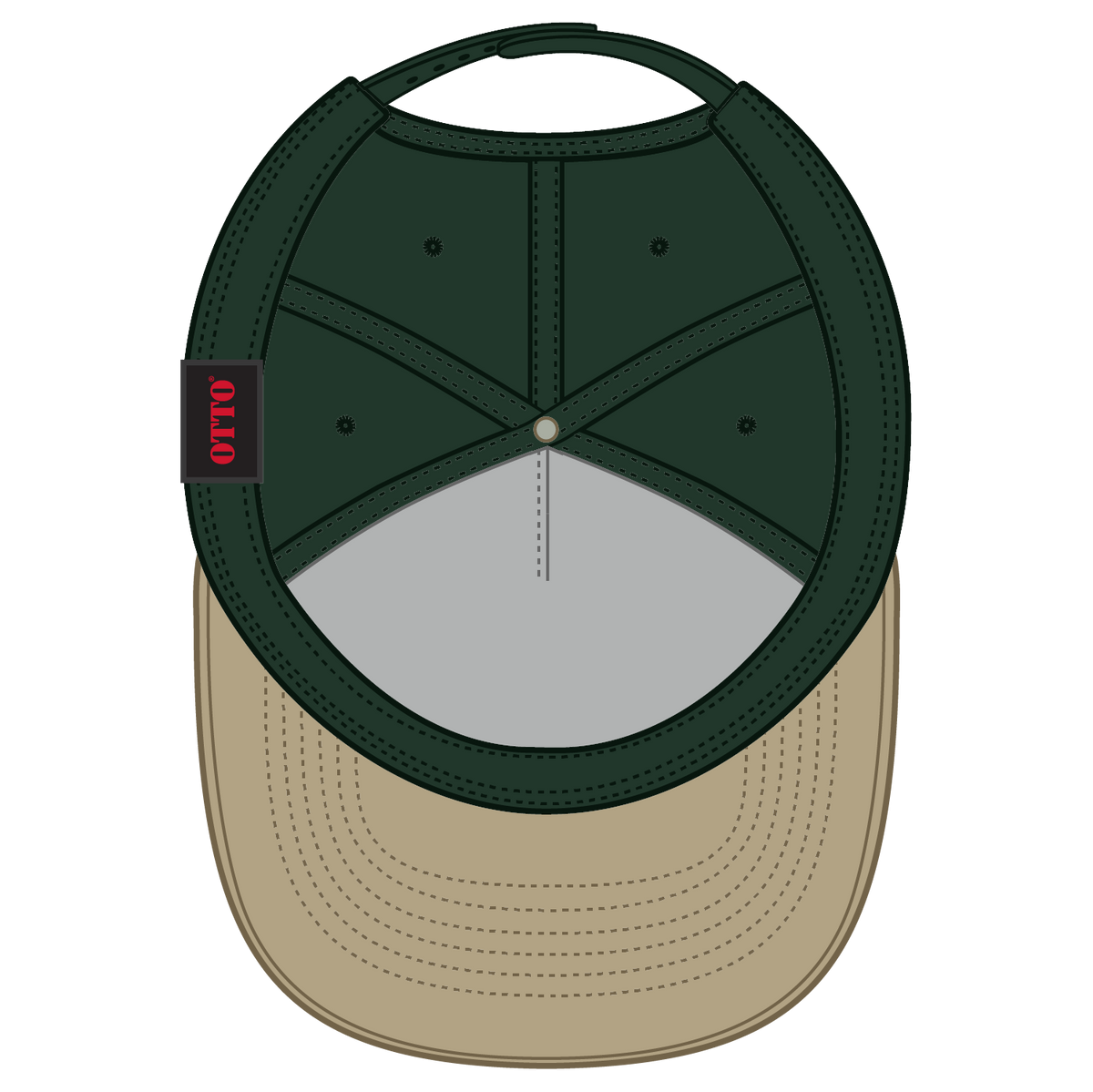 Inside View of 3217 - Kha/Dk.Grn OTTO CAP 5 Panel Mid Profile Baseball Cap