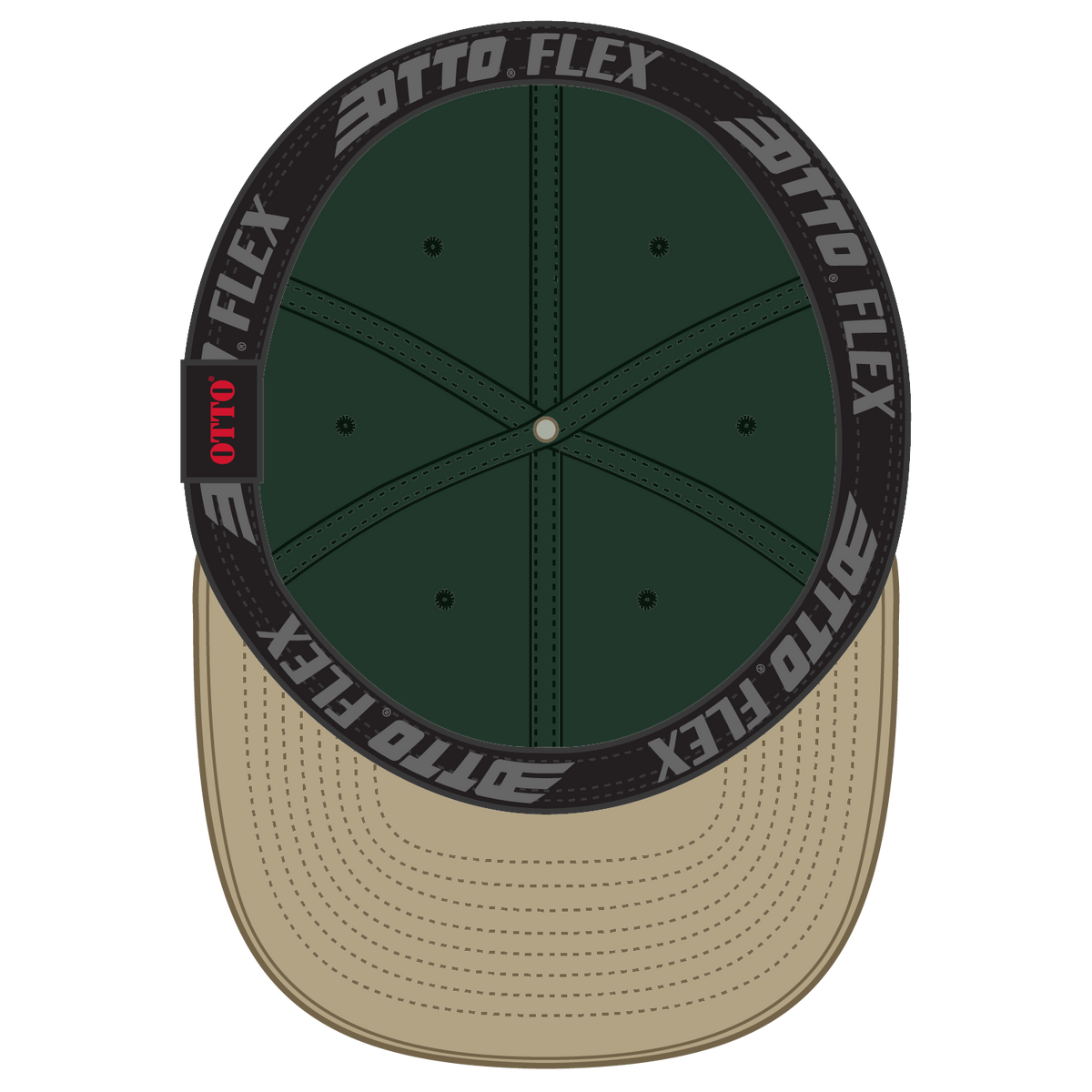 Inside View of 3217 - Kha/Dk.Grn OTTO CAP "OTTO FLEX" Fitted 6 Panel Low Profile Dad Hat