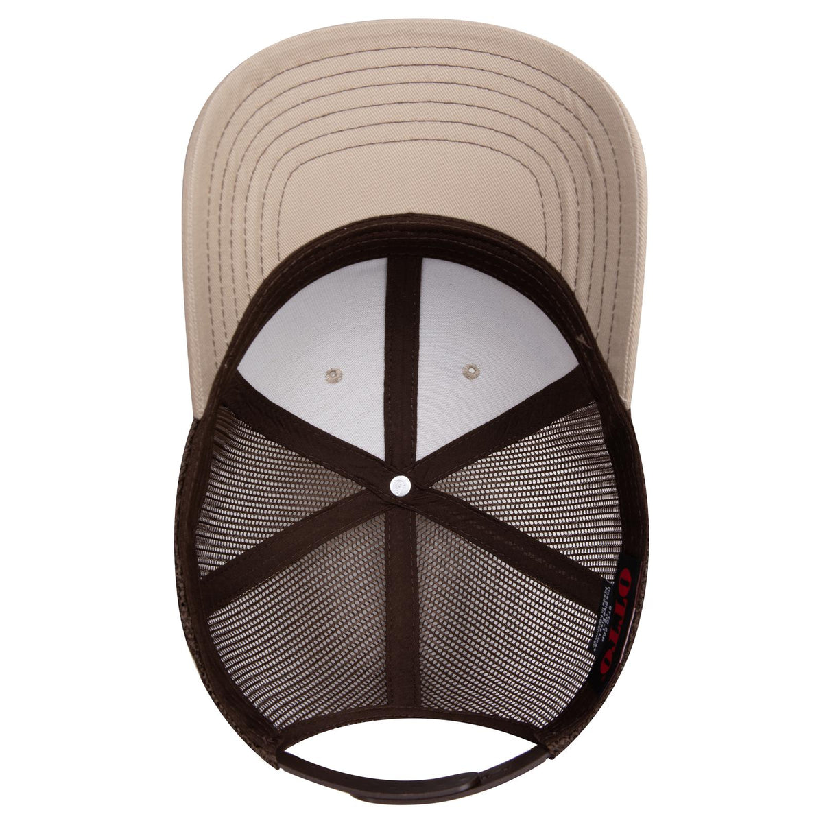 Inside View of 323239 - Kha/Kha/Dk.Brn OTTO CAP 6 Panel Mid Profile Mesh Back Trucker Hat