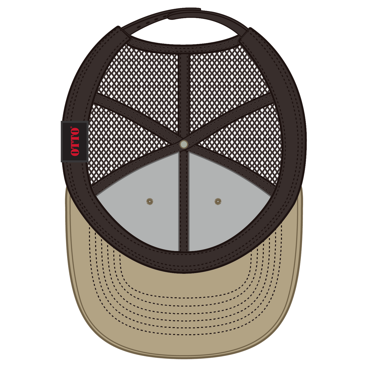 Inside View of 323239 - Kha/Kha/Dk.Brn OTTO CAP 6 Panel Mid Profile Mesh Back Trucker Hat