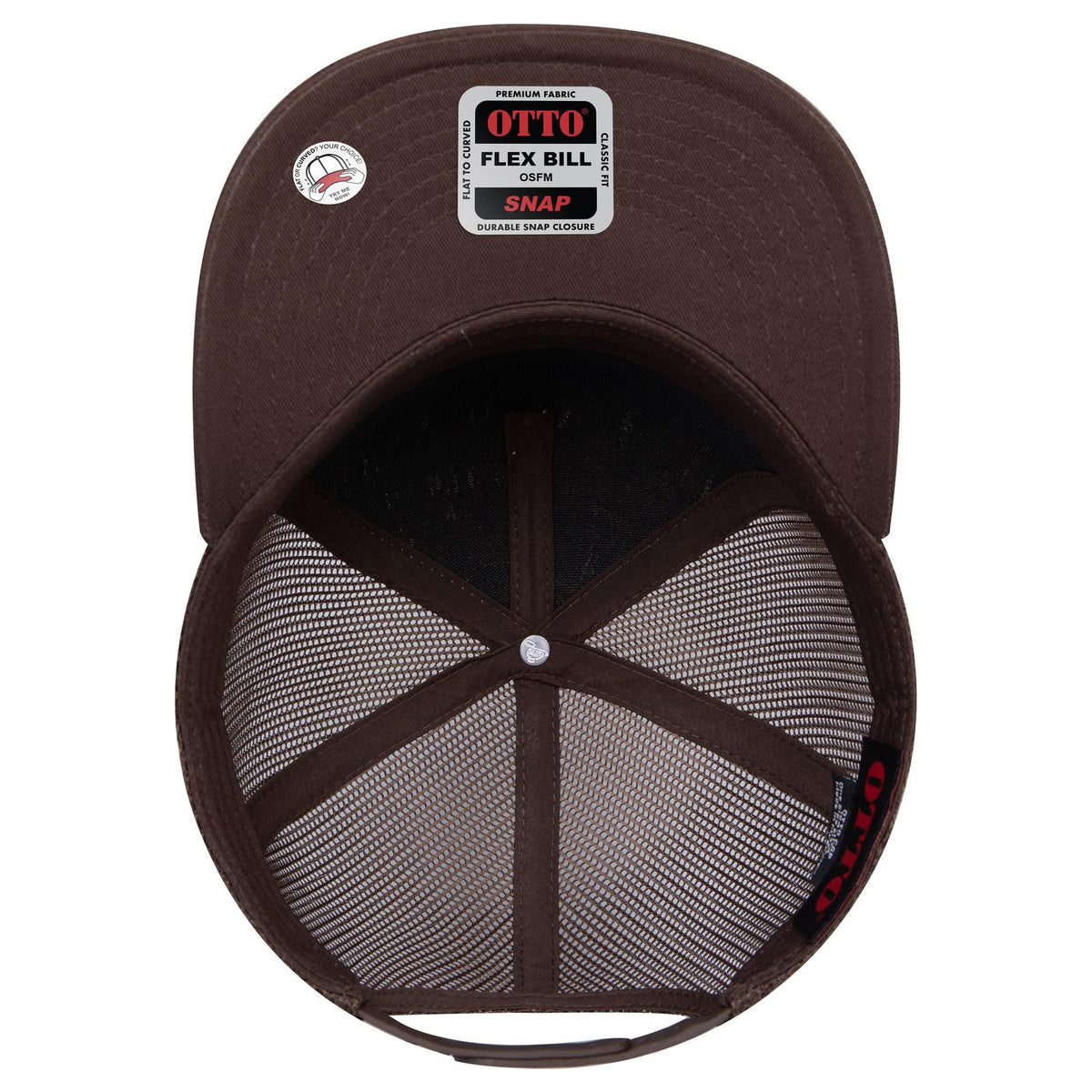 Inside View of 3911239 - D.Brn/Cork/D.Brn OTTO CAP "OTTO SNAP" 5 Panel Pro Style Mesh Back Trucker Snapback Hat