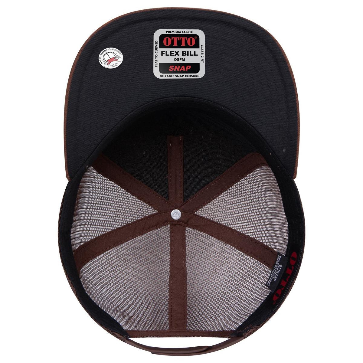 Inside View of 3911239B - D.Brn/Cork/D.Brn OTTO CAP "OTTO SNAP" 5 Panel Pro Style Mesh Back Trucker Snapback Hat