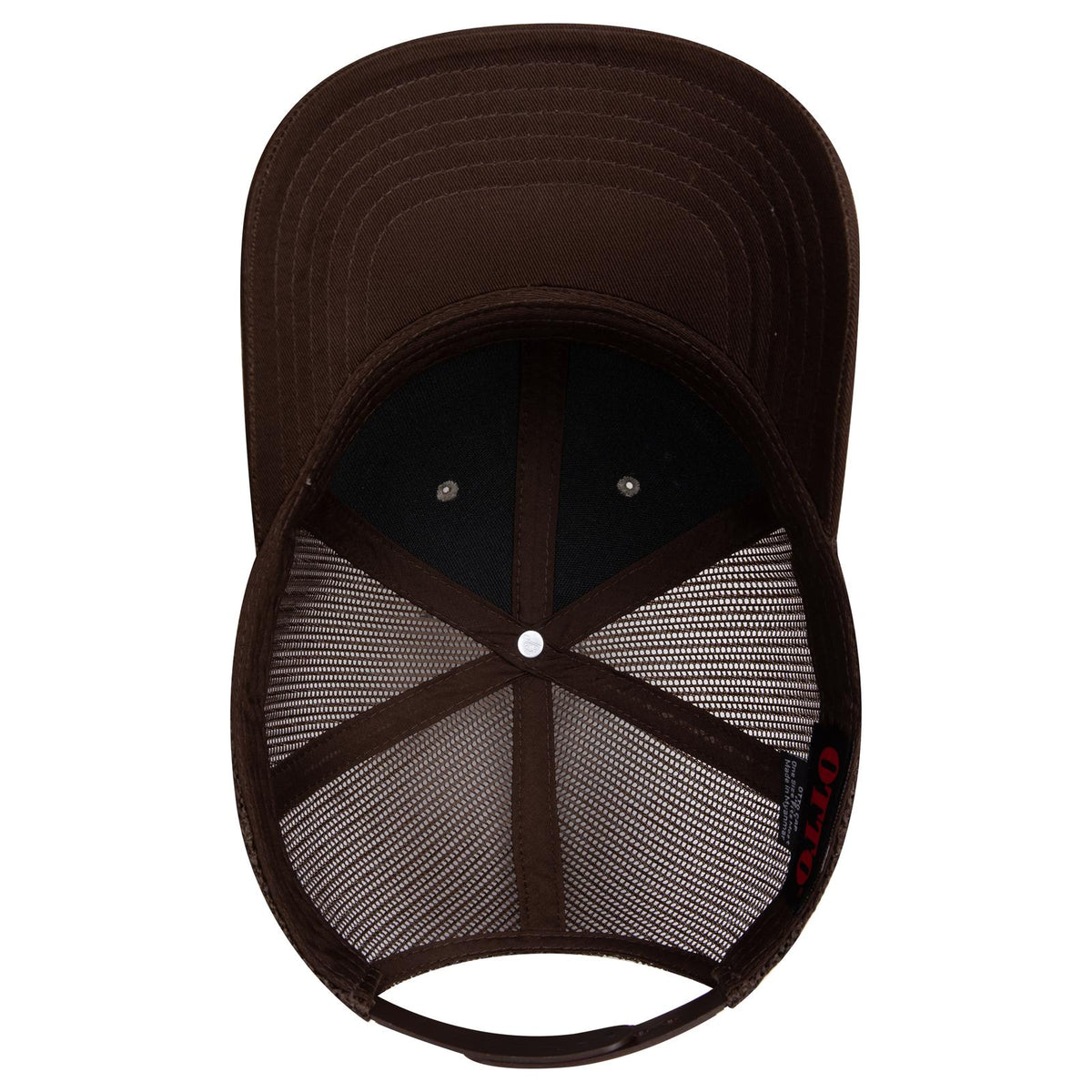 Inside View of 392139 - Dk.Brn/Ol.Grn/Dk.Brn OTTO CAP 6 Panel Mid Profile Mesh Back Trucker Hat