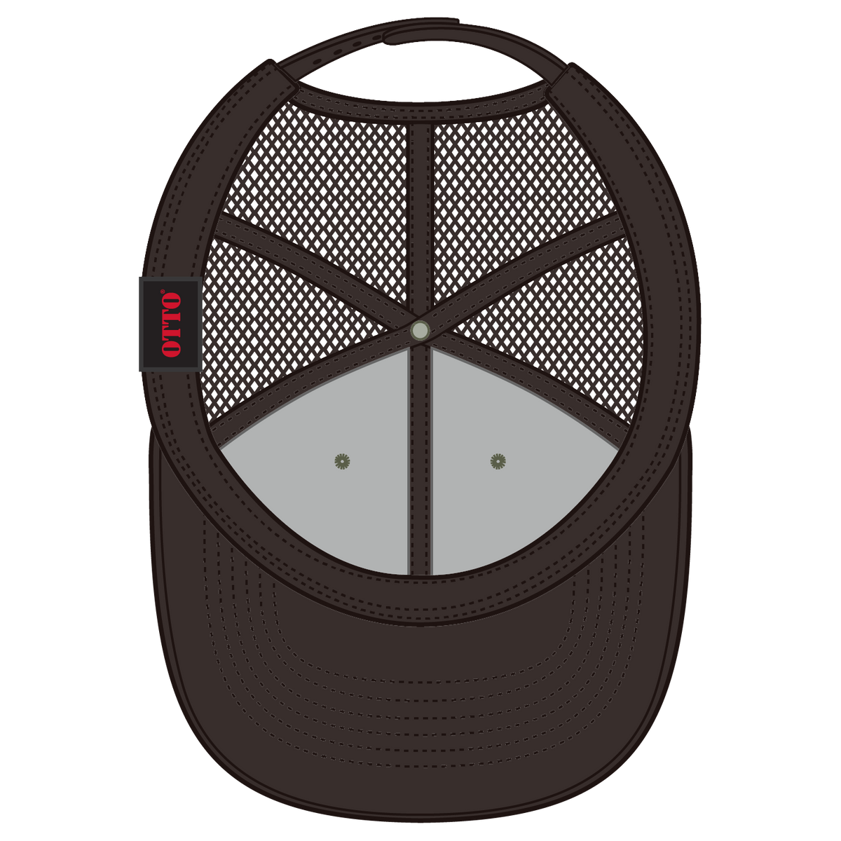 Inside View of 392139 - Dk.Brn/Ol.Grn/Dk.Brn OTTO CAP 6 Panel Mid Profile Mesh Back Trucker Hat