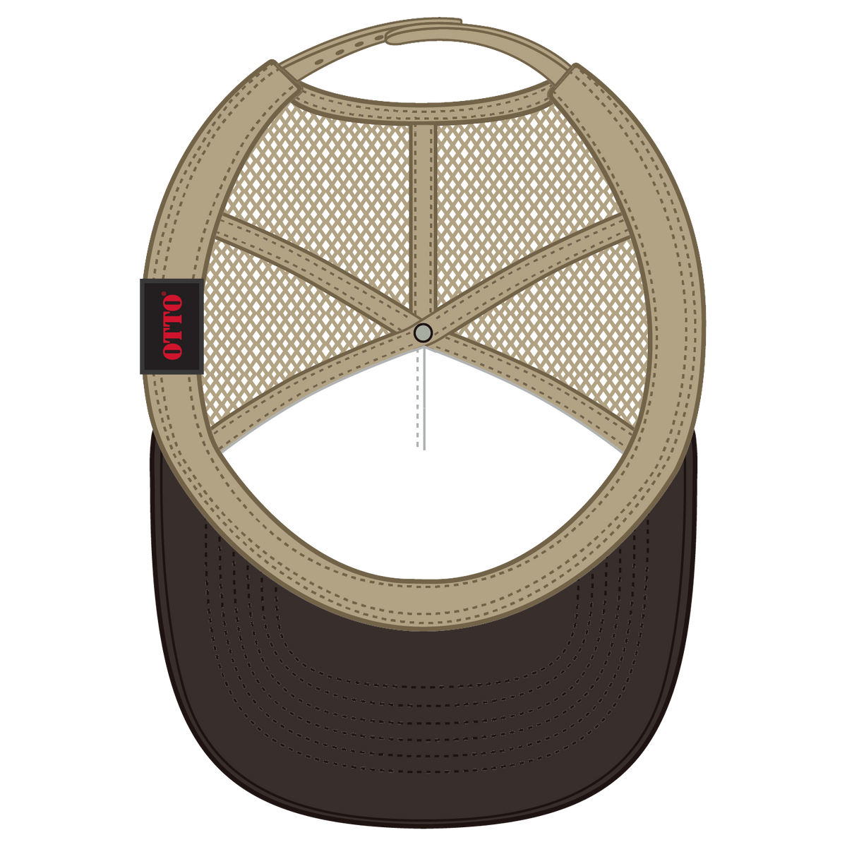 Inside View of 393932 - Dk.Brn/Dk.Brn/Kha OTTO CAP 5 Panel High Crown Mesh Back Trucker Hat