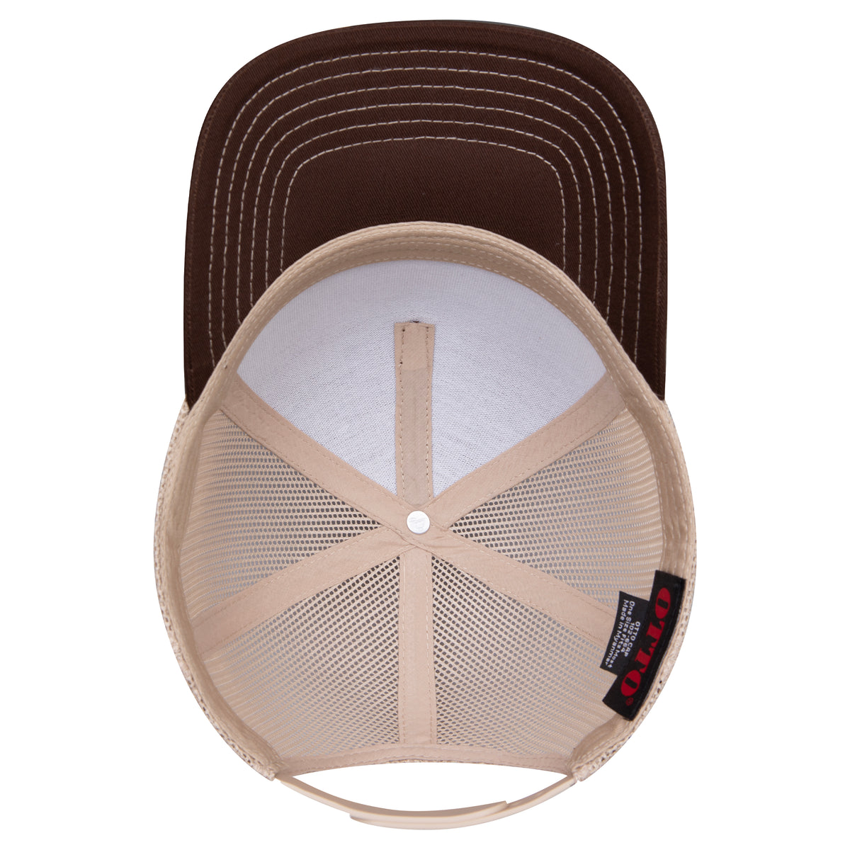 Inside View of 393932 - Dk.Brn/Dk.Brn/Kha OTTO CAP 5 Panel Low Profile Mesh Back Trucker Hat