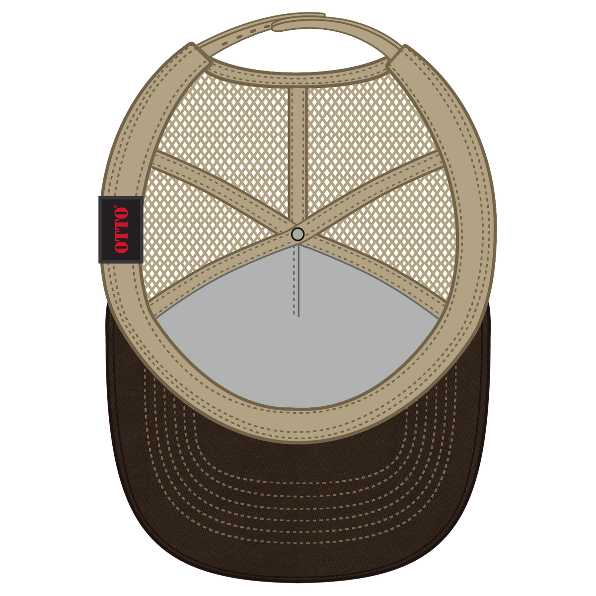 Inside View of 393932 - Dk.Brn/Dk.Brn/Kha OTTO CAP 5 Panel Low Profile Mesh Back Trucker Hat
