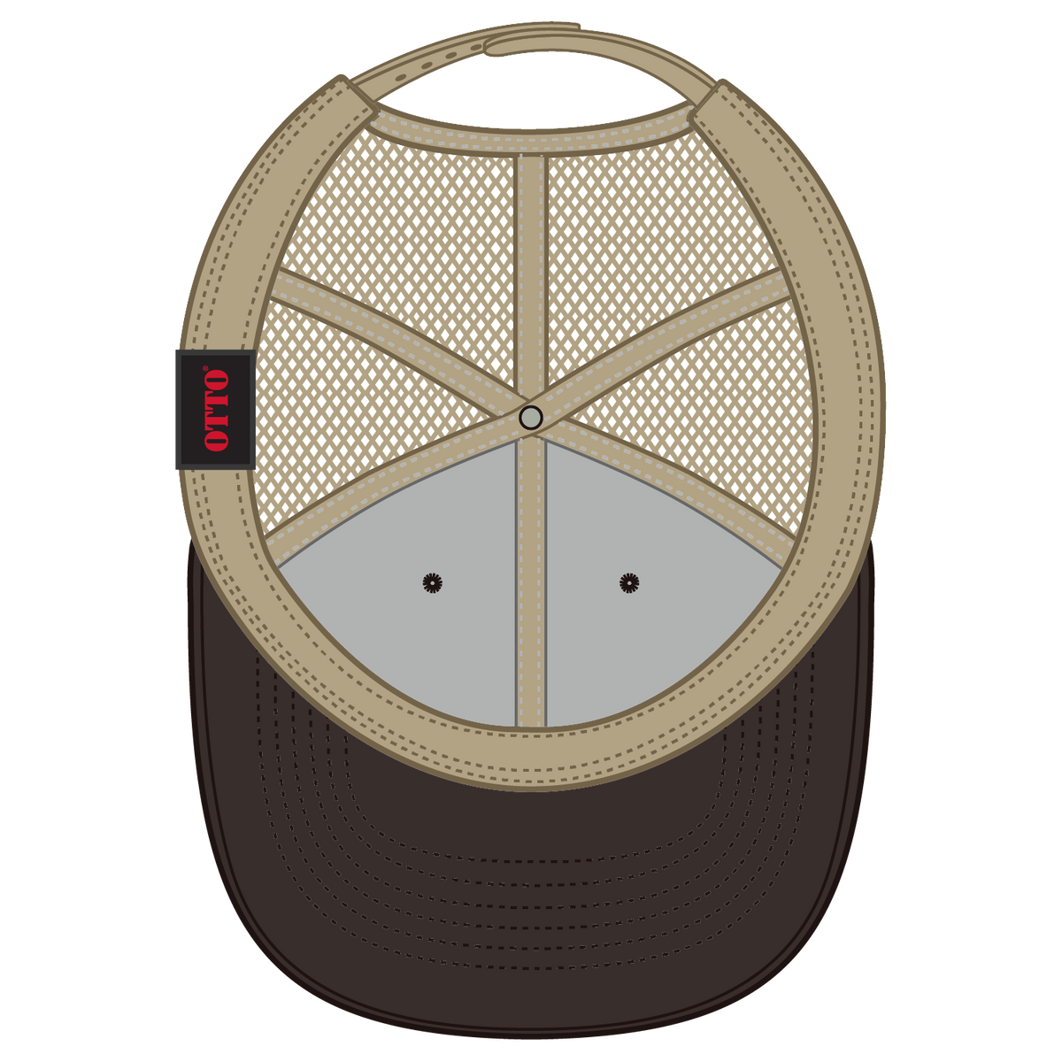 Inside View of 393932 - Dk.Brn/Dk.Brn/Kha OTTO CAP 6 Panel Low Profile Mesh Back Trucker Hat