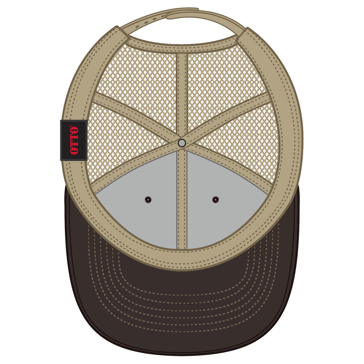 Inside View of 393932 - Dk.Brn/Dk.Brn/Kha OTTO CAP 6 Panel Mid Profile Mesh Back Trucker Hat