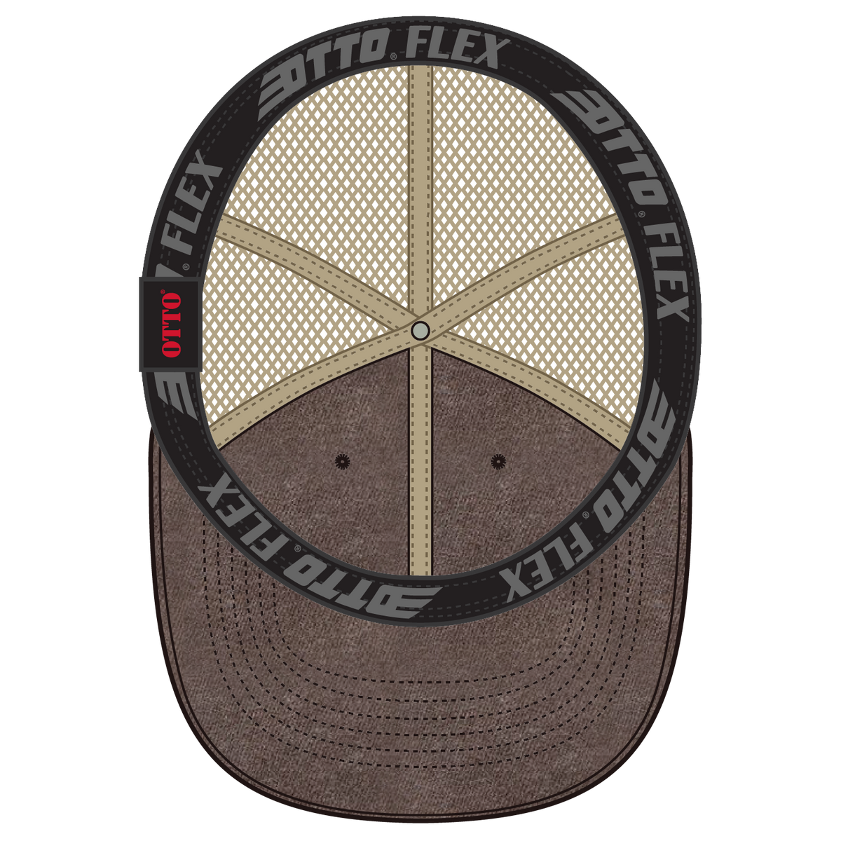Inside View of 393932 - Dk.Brn/Dk.Brn/Kha OTTO CAP "OTTO FLEX" Fitted 6 Panel Low Profile Mesh Back Trucker Hat