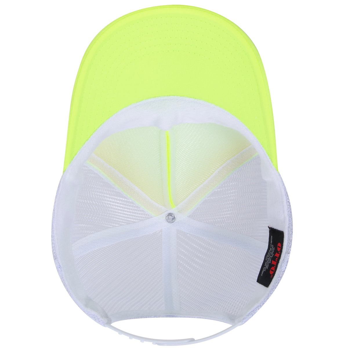 Inside View of 404016 - N Ylw/N Ylw/Wht OTTO CAP 5 Panel High Crown Mesh Back Trucker Hat