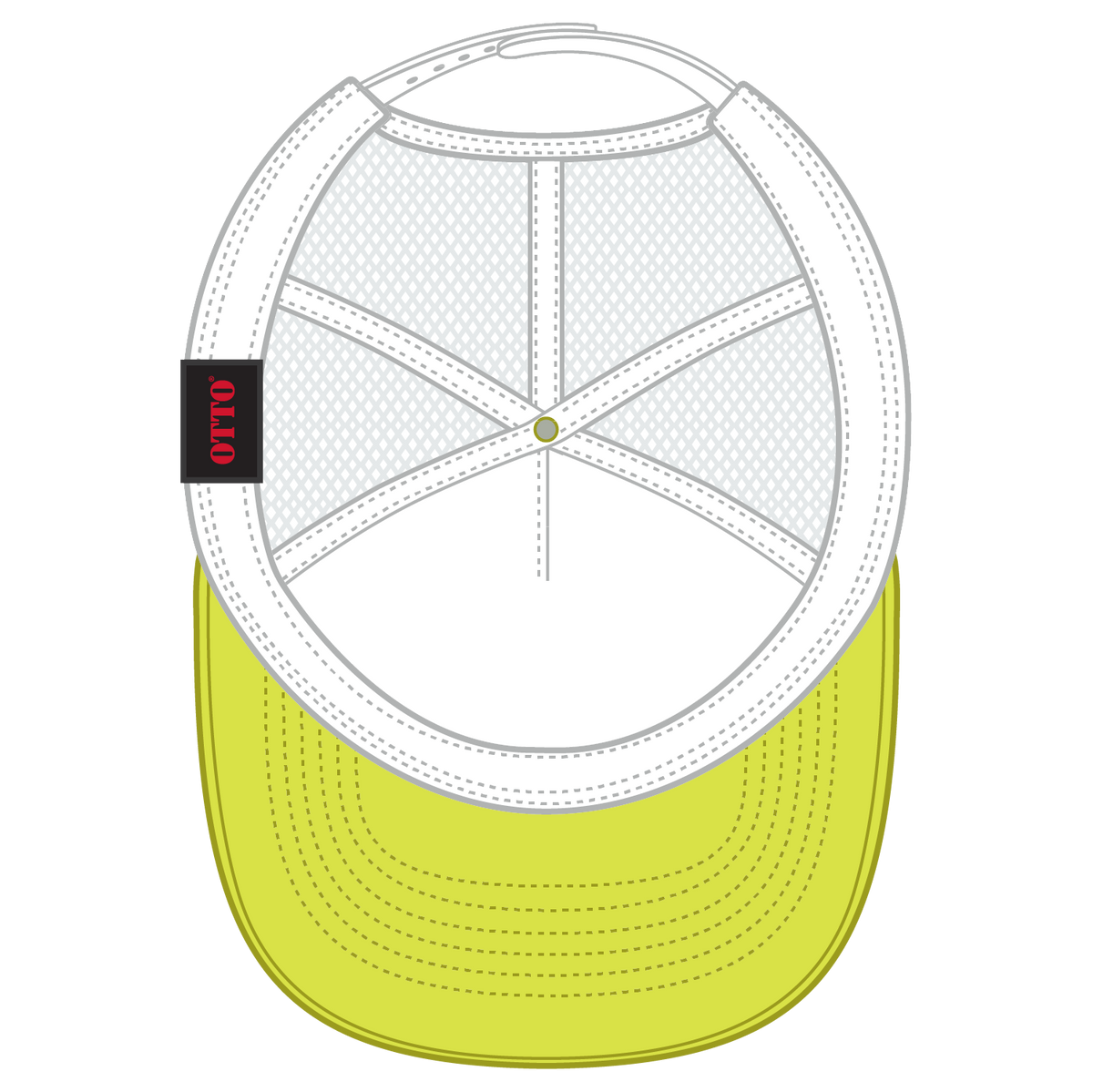 Inside View of 404016 - N Ylw/N Ylw/Wht OTTO CAP 5 Panel High Crown Mesh Back Trucker Hat