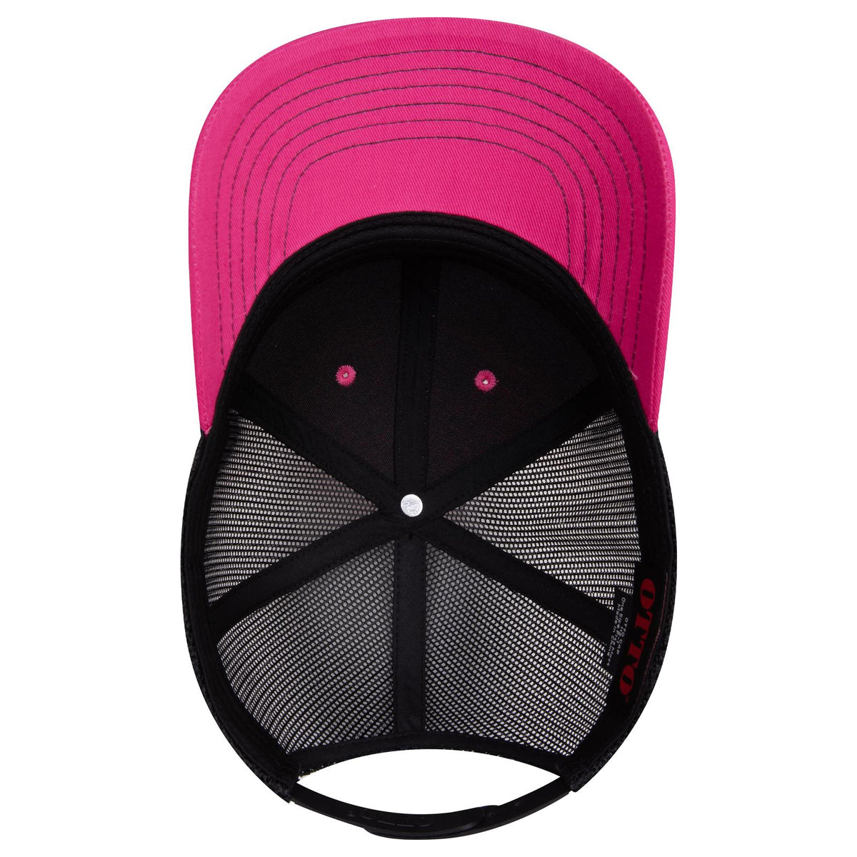 Inside View of 424203 - H.Pnk/H.Pnk/Blk OTTO CAP 6 Panel Mid Profile Mesh Back Trucker Hat