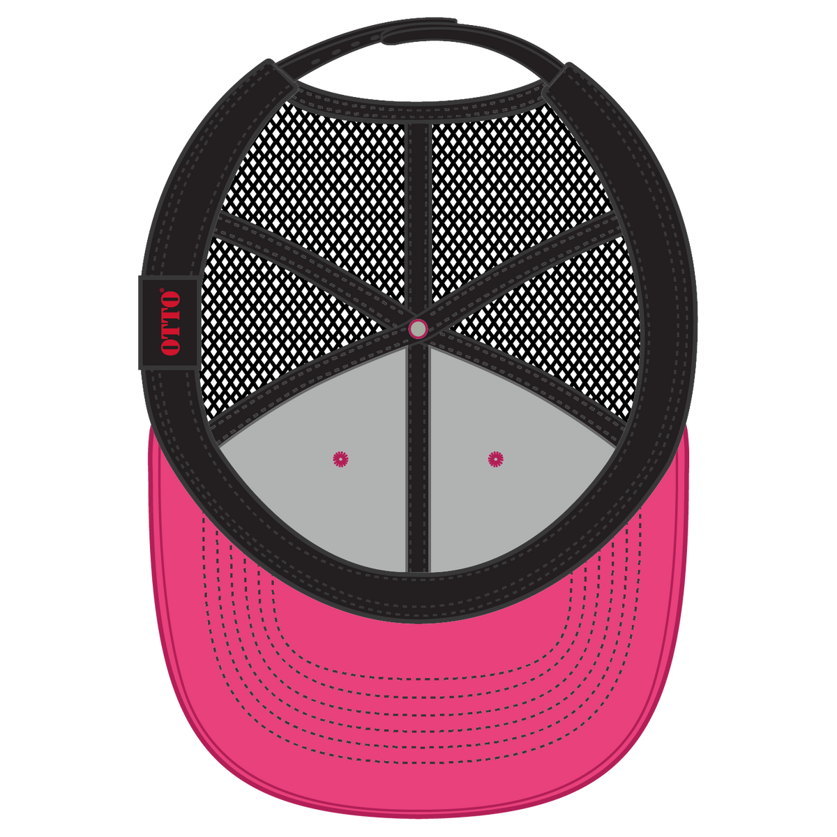 Inside View of 424203 - H.Pnk/H.Pnk/Blk OTTO CAP 6 Panel Mid Profile Mesh Back Trucker Hat