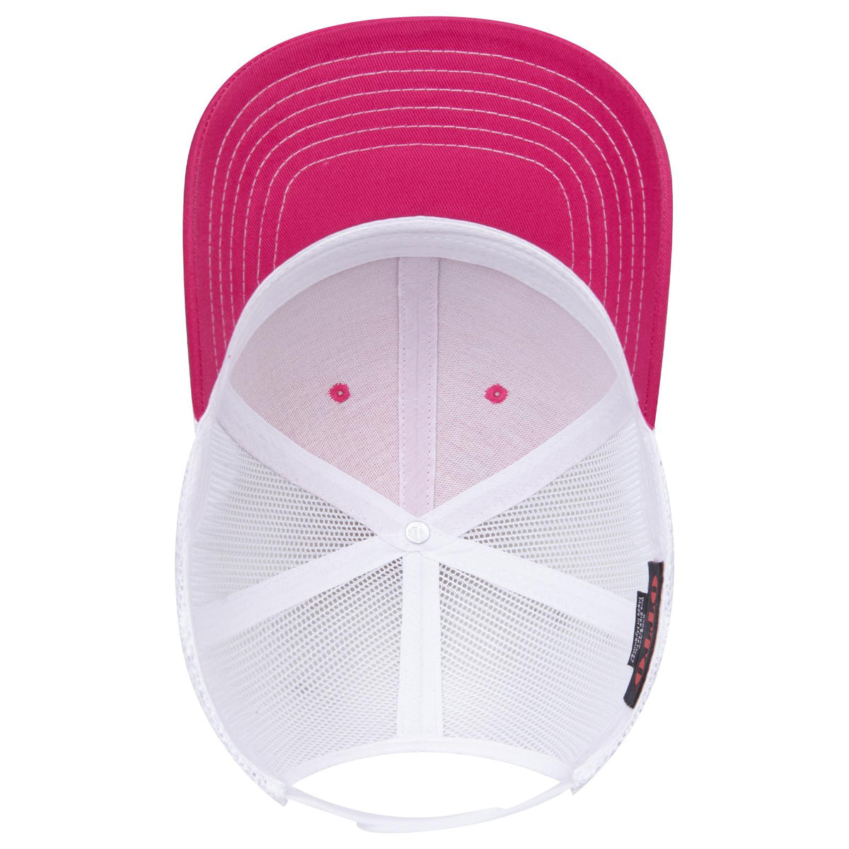 Inside View of 424216 - H.Pnk/H.Pnk/Wht OTTO CAP 6 Panel Mid Profile Mesh Back Trucker Hat
