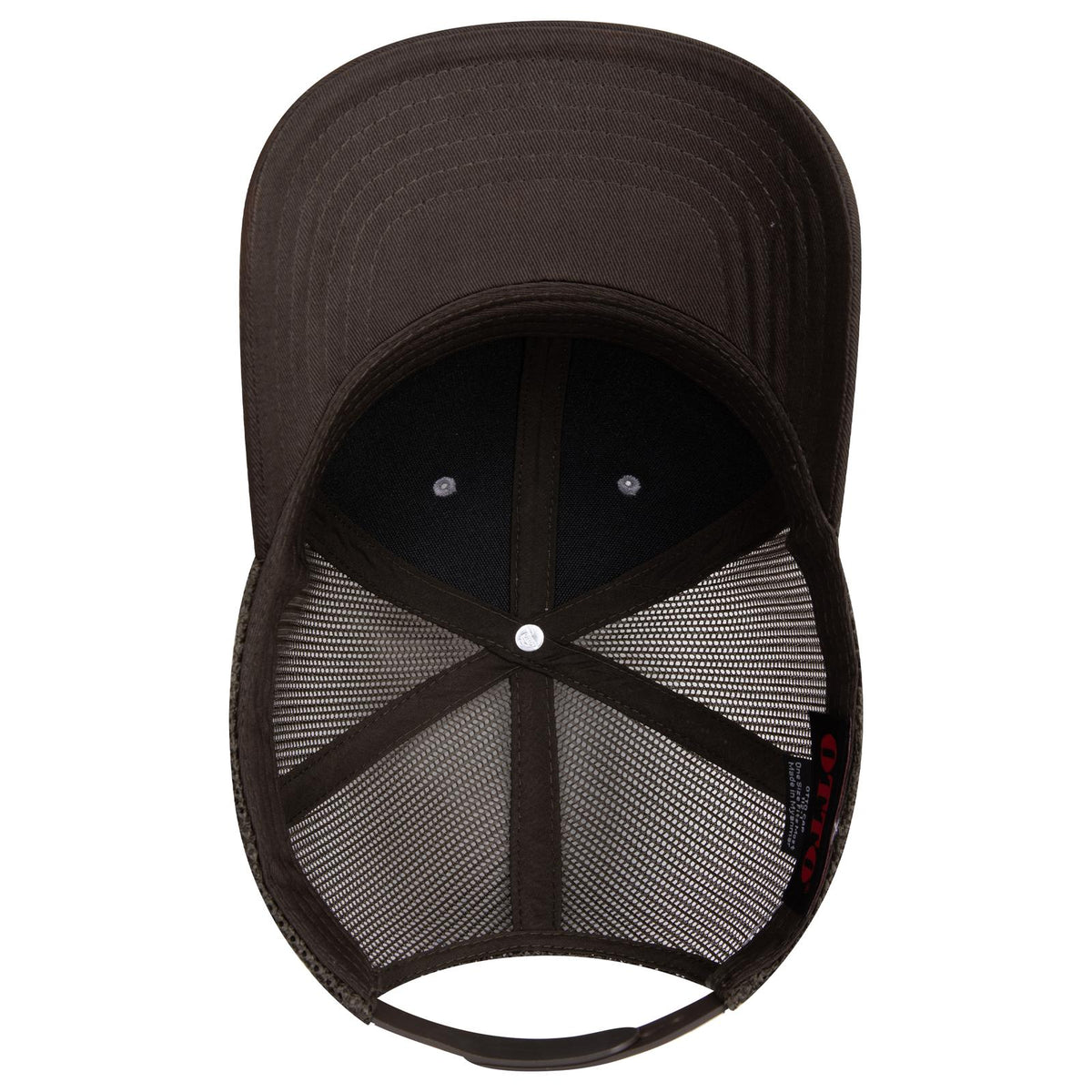 Inside View of 461446 - Dk.Ol.Grn/Gry/Dk.Ol.Grn OTTO CAP 6 Panel Mid Profile Mesh Back Trucker Hat