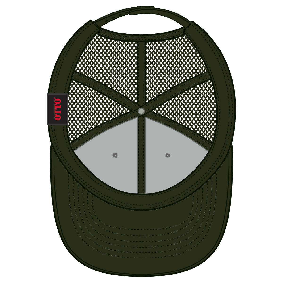 Inside View of 461446 - Dk.Ol.Grn/Gry/Dk.Ol.Grn OTTO CAP 6 Panel Mid Profile Mesh Back Trucker Hat