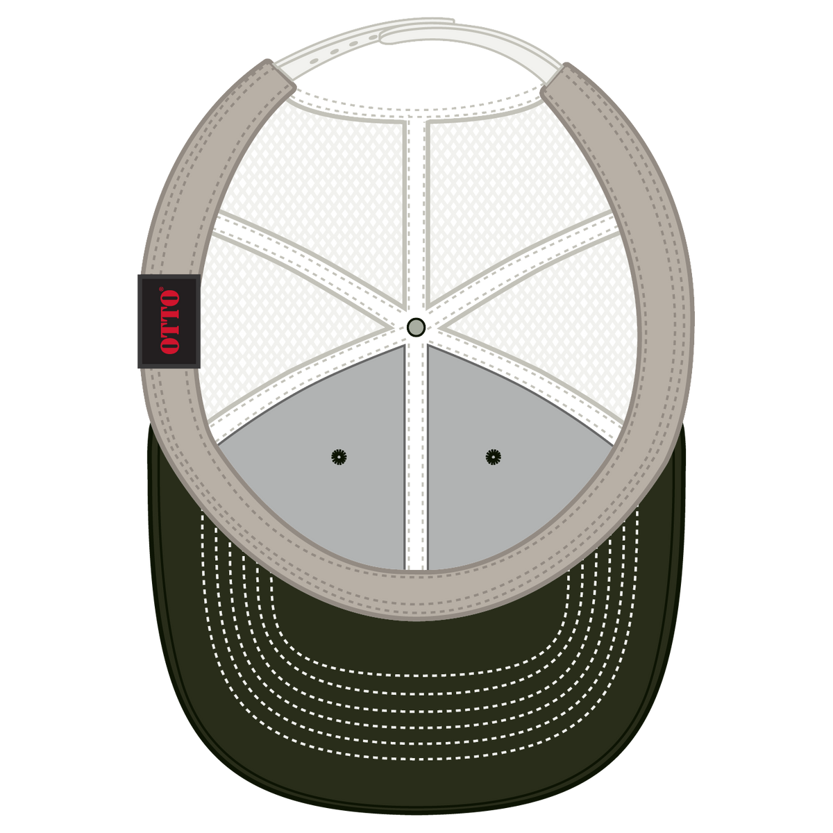 Inside View of 464652 - Dk.Ol.Grn/Dk.Ol.Grn/Lt.Khk OTTO CAP 6 Panel Mid Profile Mesh Back Trucker Hat