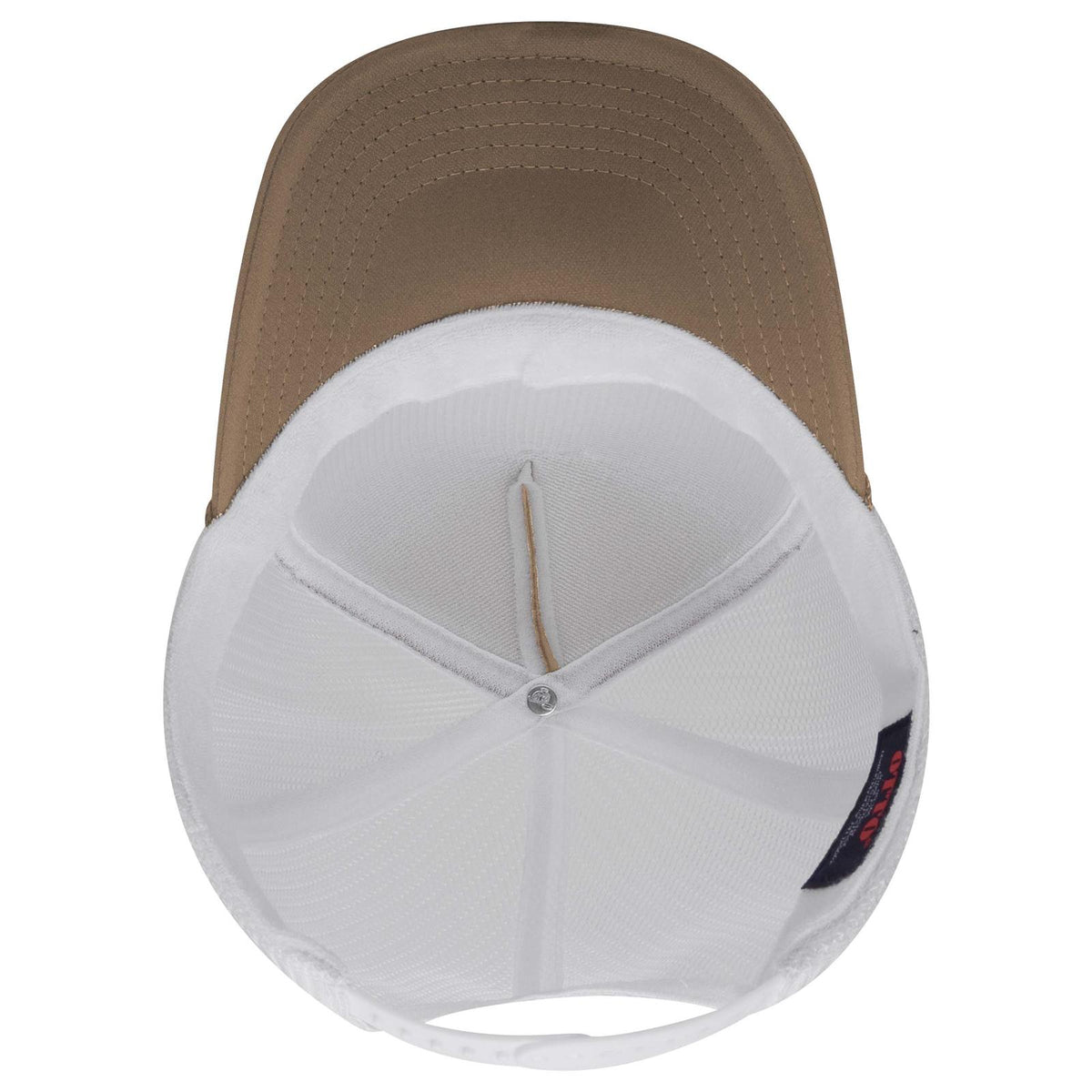 Inside View of 535316 - Dk.Kha/Dk.Kha/Wht OTTO CAP 5 Panel High Crown Mesh Back Trucker Hat