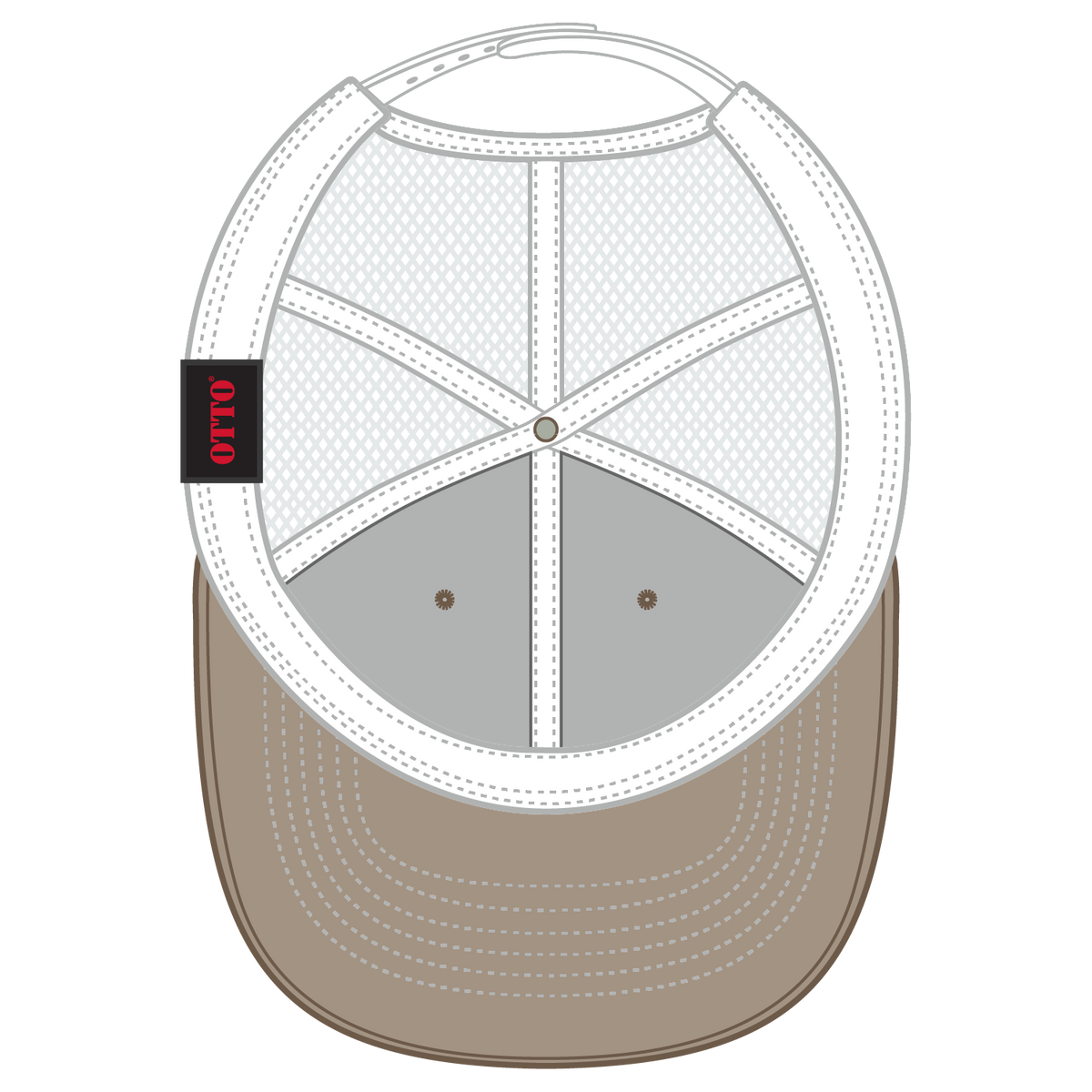 Inside View of 535316 - Dk.Kha/Dk.Kha/Wht OTTO CAP 6 Panel Low Profile Mesh Back Trucker Hat