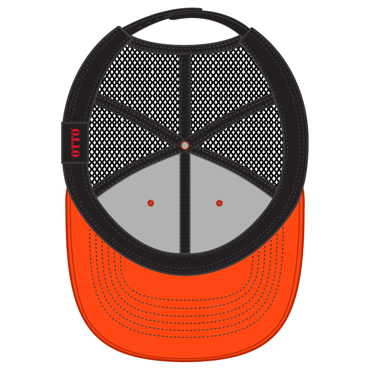 Inside View of 626203 - Org/Org/Blk OTTO CAP 6 Panel Low Profile Mesh Back Trucker Hat