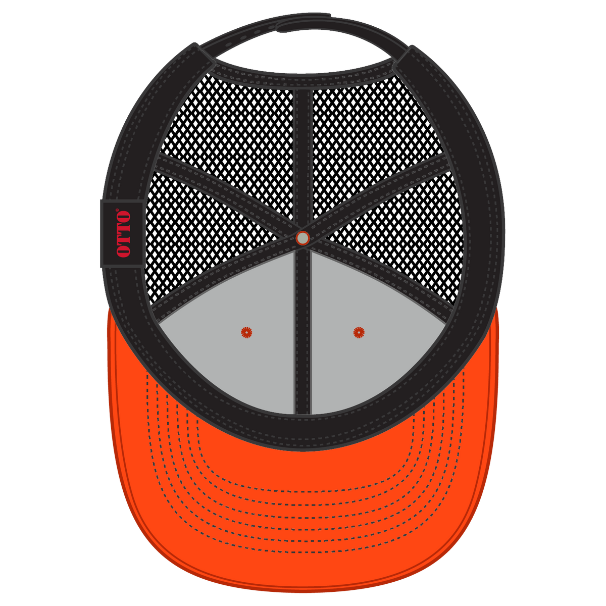 Inside View of 626203 - Org/Org/Blk OTTO CAP 6 Panel Mid Profile Mesh Back Trucker Hat