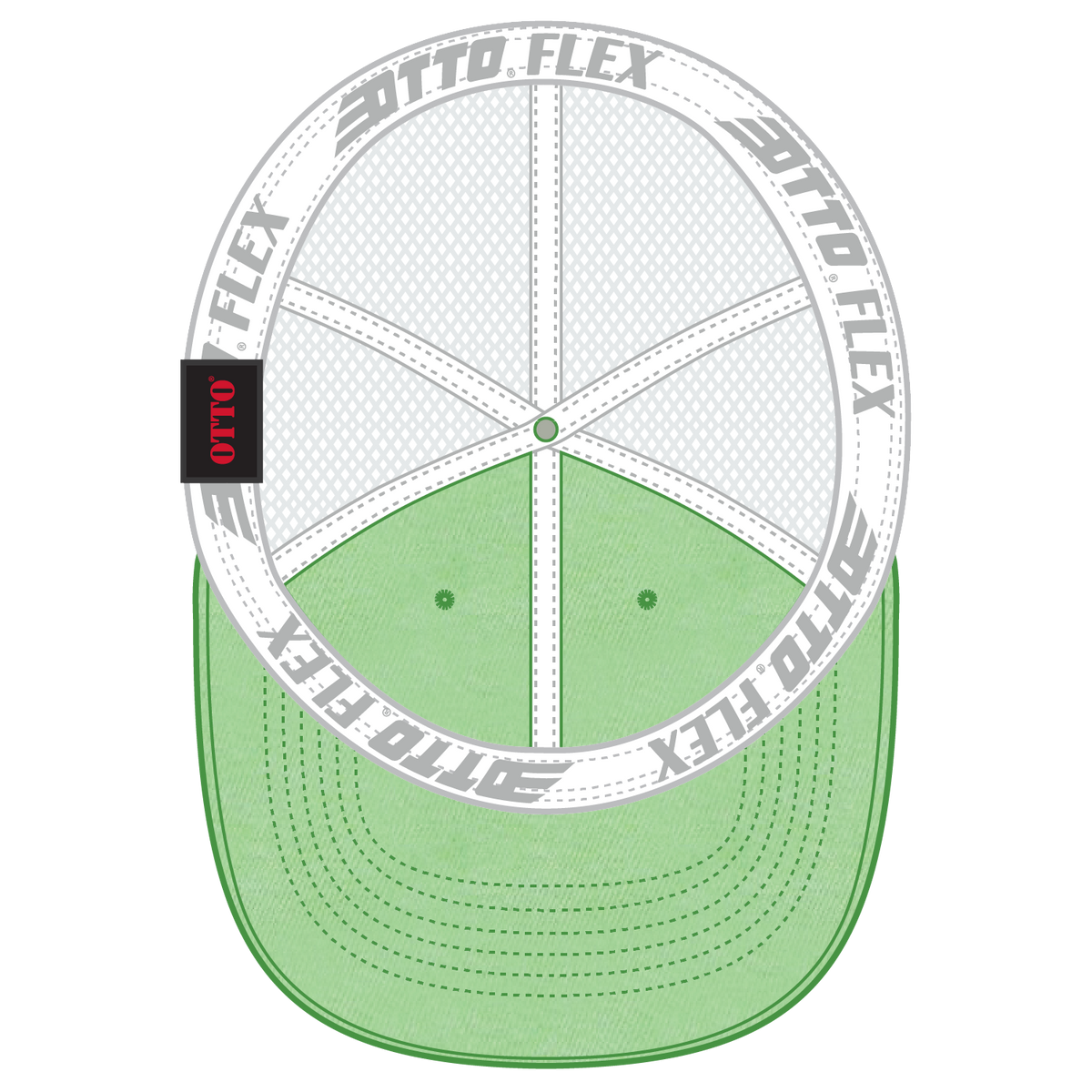 Inside View of 666616 - Lime/Lime/Wht OTTO CAP "OTTO FLEX" Fitted 6 Panel Low Profile Mesh Back Trucker Hat