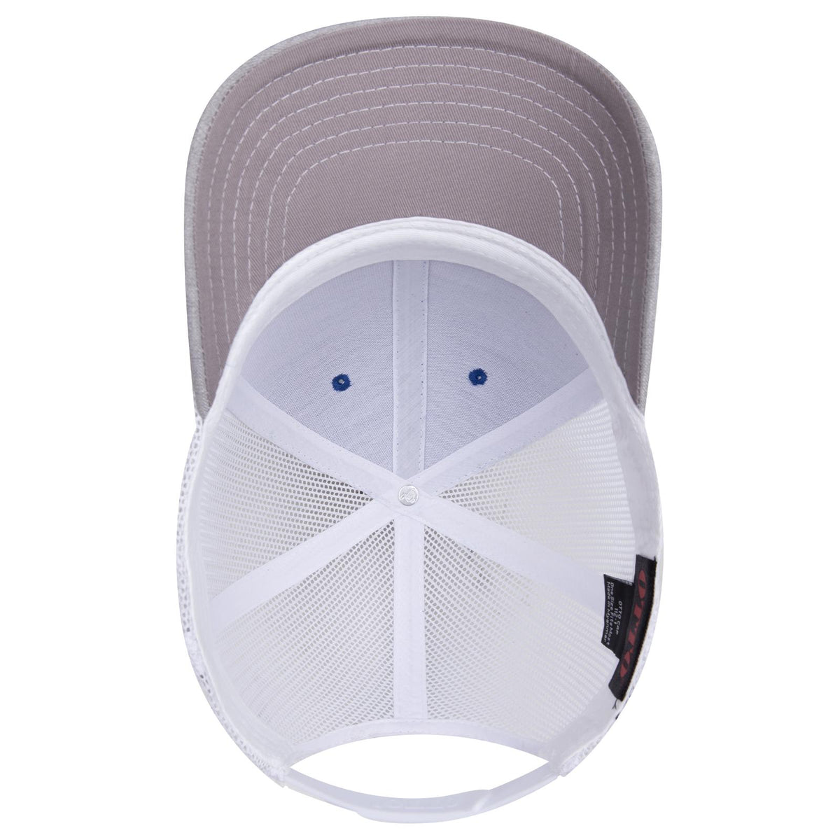 Inside View of 740116 - HeatherGray/Royal/White OTTO CAP 6 Panel Mid Profile Mesh Back Trucker Hat