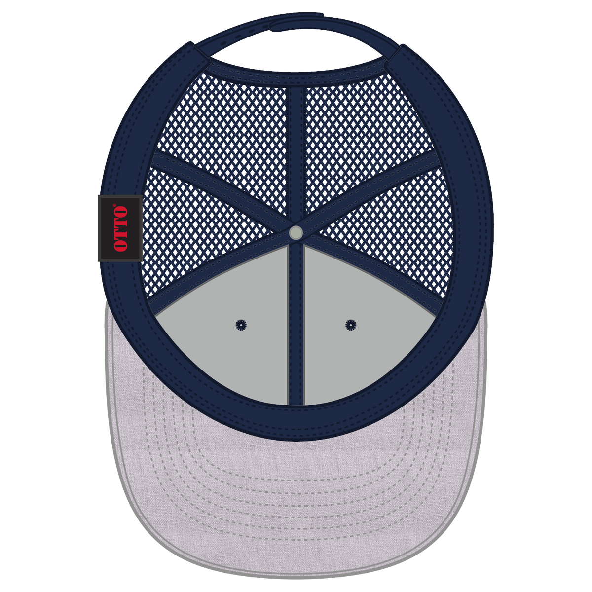 Inside View of 740404 - HeatherGray/Navy/Navy OTTO CAP 6 Panel Low Profile Mesh Back Trucker Hat