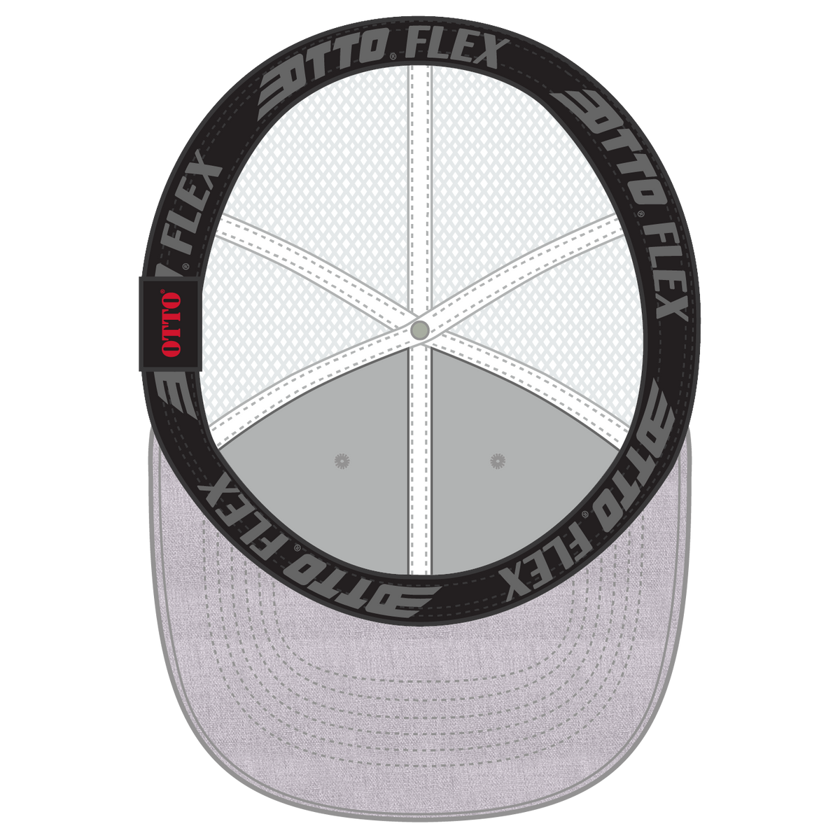Inside View of 7416A - Ht.Gry/Wht OTTO CAP "OTTO FLEX" Fitted 6 Panel Low Profile Mesh Back Trucker Hat