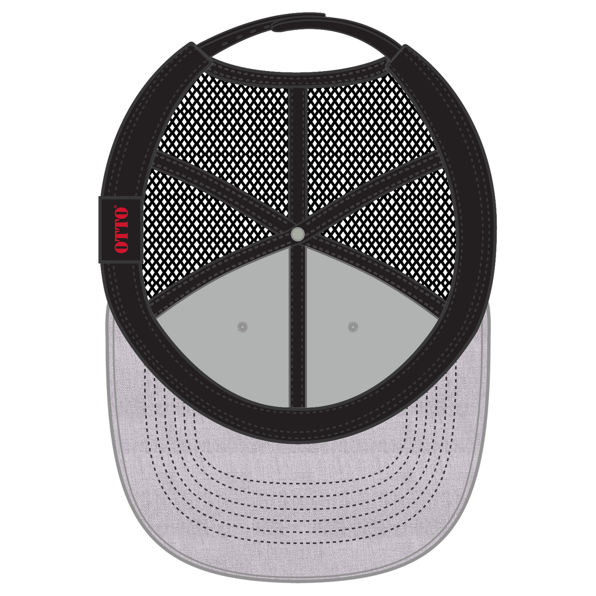 Inside View of 747403 - H. Gry/H. Gry/Blk OTTO CAP 6 Panel Mid Profile Mesh Back Trucker Hat