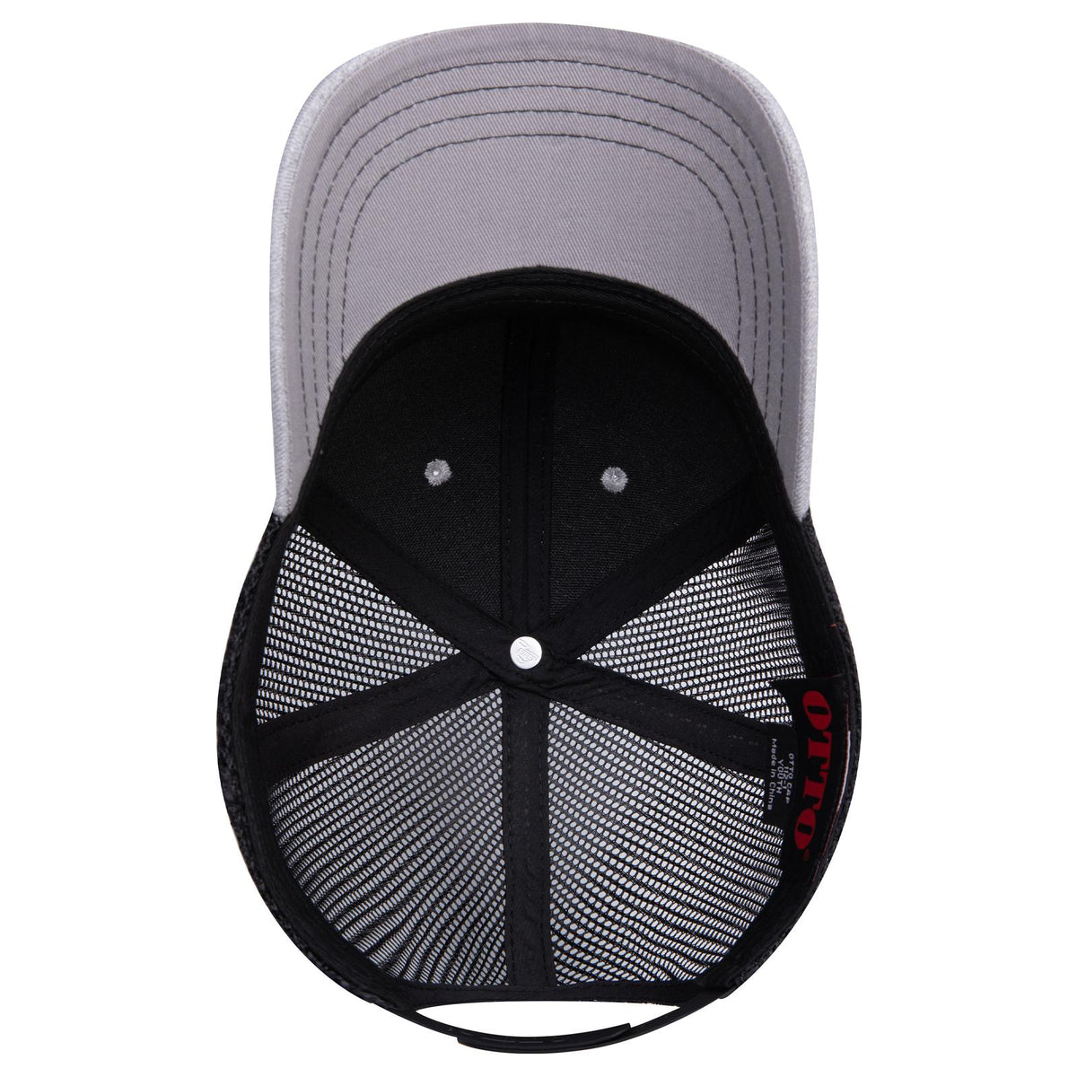 Inside View of 747403 - H. Gry/H. Gry/Blk OTTO CAP 6 Panel Mid Profile Mesh Back Trucker Hat