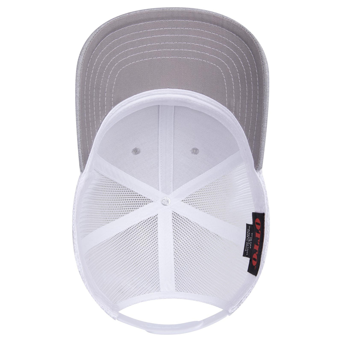Inside View of 747416 - HeatherGray/HeatherGray/White OTTO CAP 6 Panel Mid Profile Mesh Back Trucker Hat