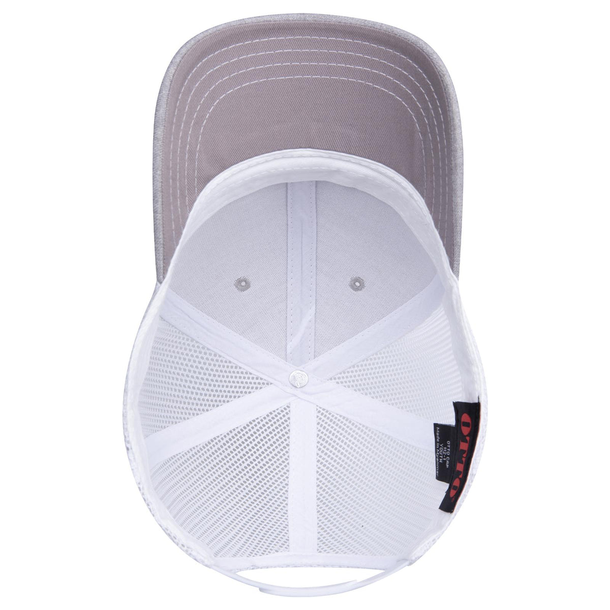 Inside View of 747416 - HeatherGray/HeatherGray/White OTTO CAP 6 Panel Mid Profile Mesh Back Trucker Hat