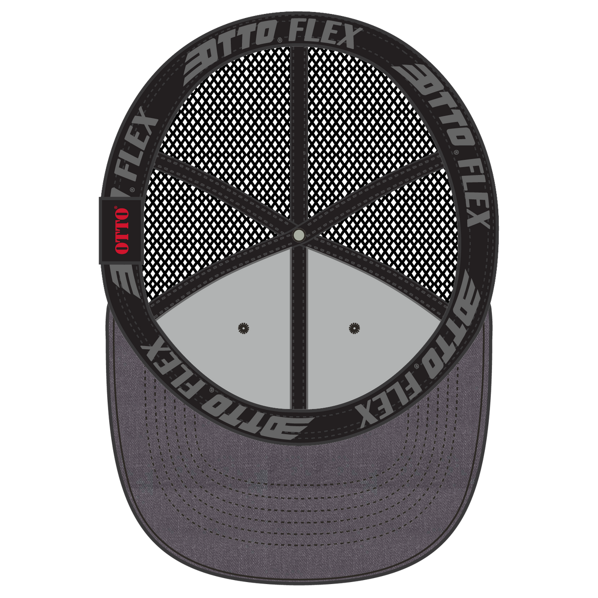 Inside View of 8003A - Ht.Blk/Blk OTTO CAP "OTTO FLEX" Fitted 6 Panel Low Profile Mesh Back Trucker Hat