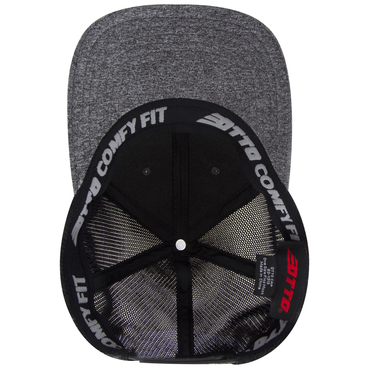 Inside View of 808003B - Hth.Blk/Hth.Blk/Blk OTTO CAP "OTTO COMFY FIT" 6 Panel Low Profile Mesh Back Trucker Hat
