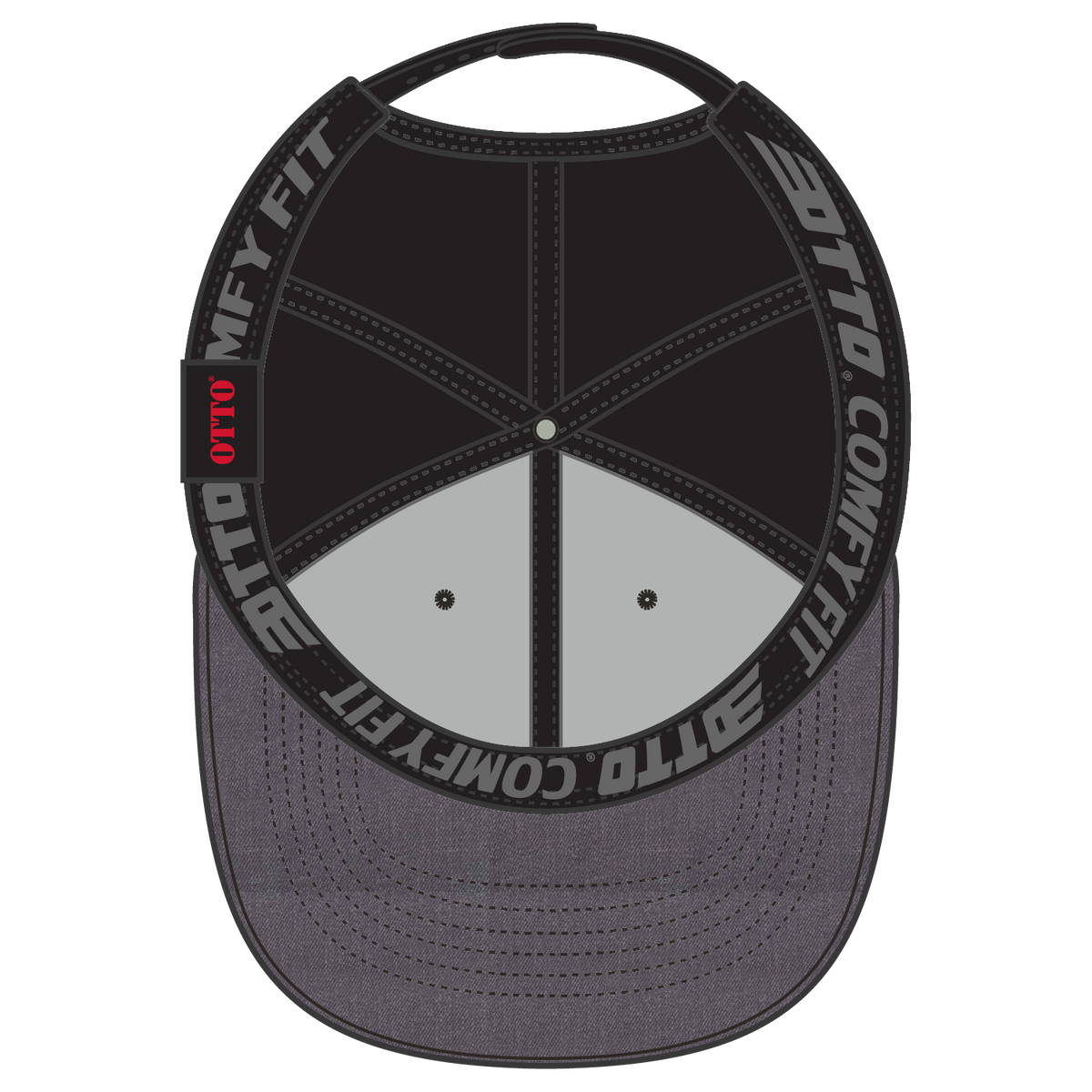 Inside View of 808003B - Hth.Blk/Hth.Blk/Blk OTTO CAP "OTTO COMFY FIT" 6 Panel Low Profile Mesh Back Trucker Hat