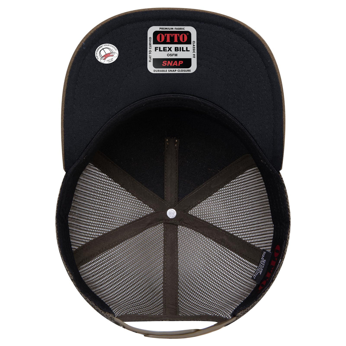 Inside View of 8311283B - Ml Grn/Crk/Ml Grn OTTO CAP "OTTO SNAP" 5 Panel Pro Style Mesh Back Trucker Snapback Hat