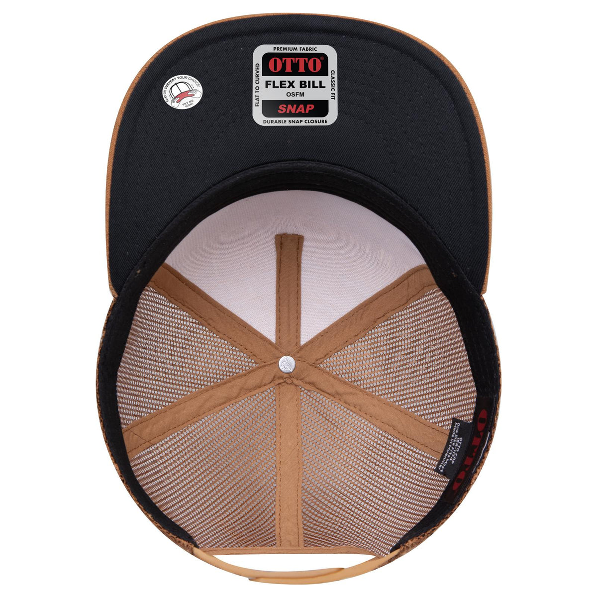 Inside View of 8411284B - Cy Brn/Crk/Cy Brn OTTO CAP "OTTO SNAP" 5 Panel Pro Style Mesh Back Trucker Snapback Hat