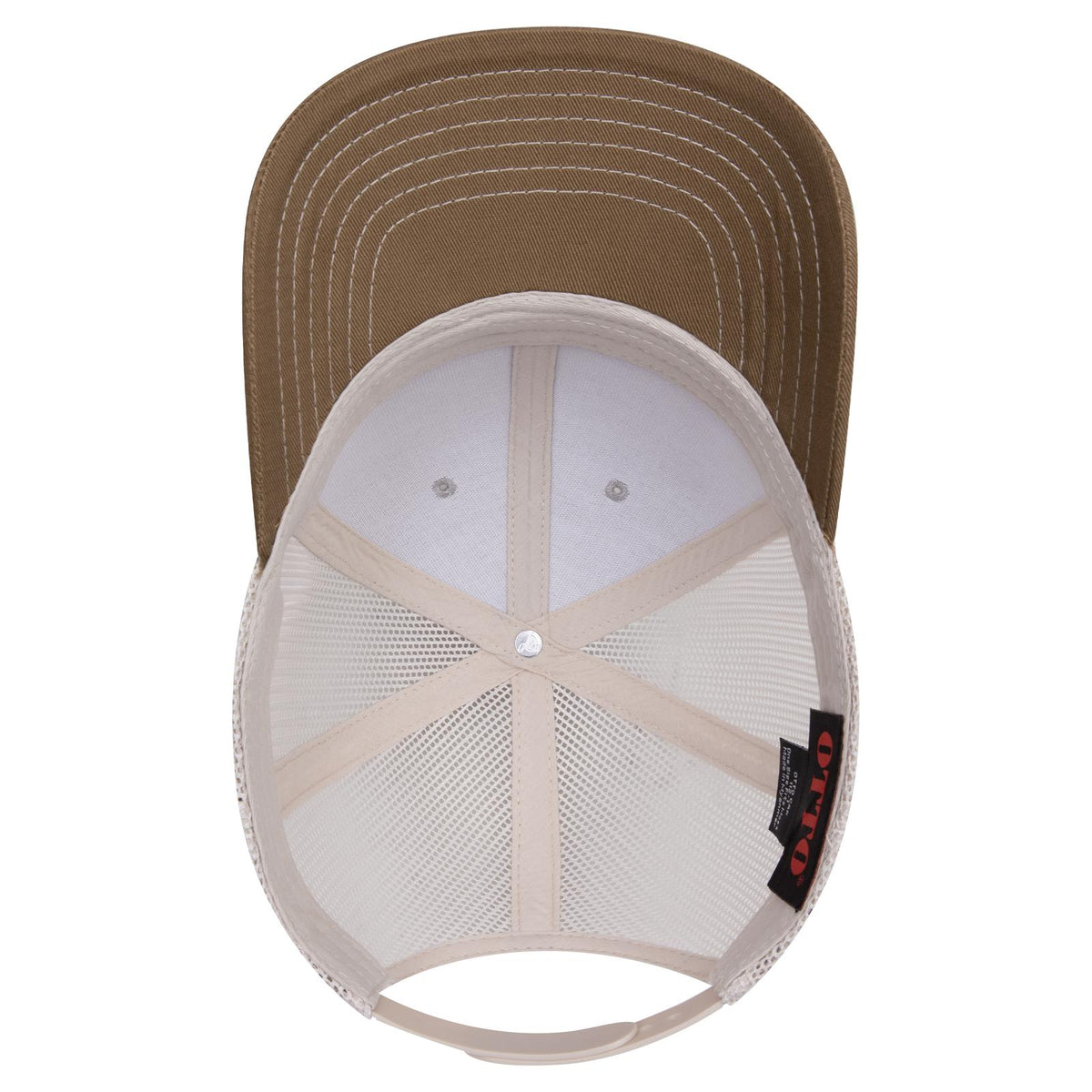 Inside View of 847452 - Coy.Brn/H.Gry/Lt.Khk OTTO CAP 6 Panel Mid Profile Mesh Back Trucker Hat