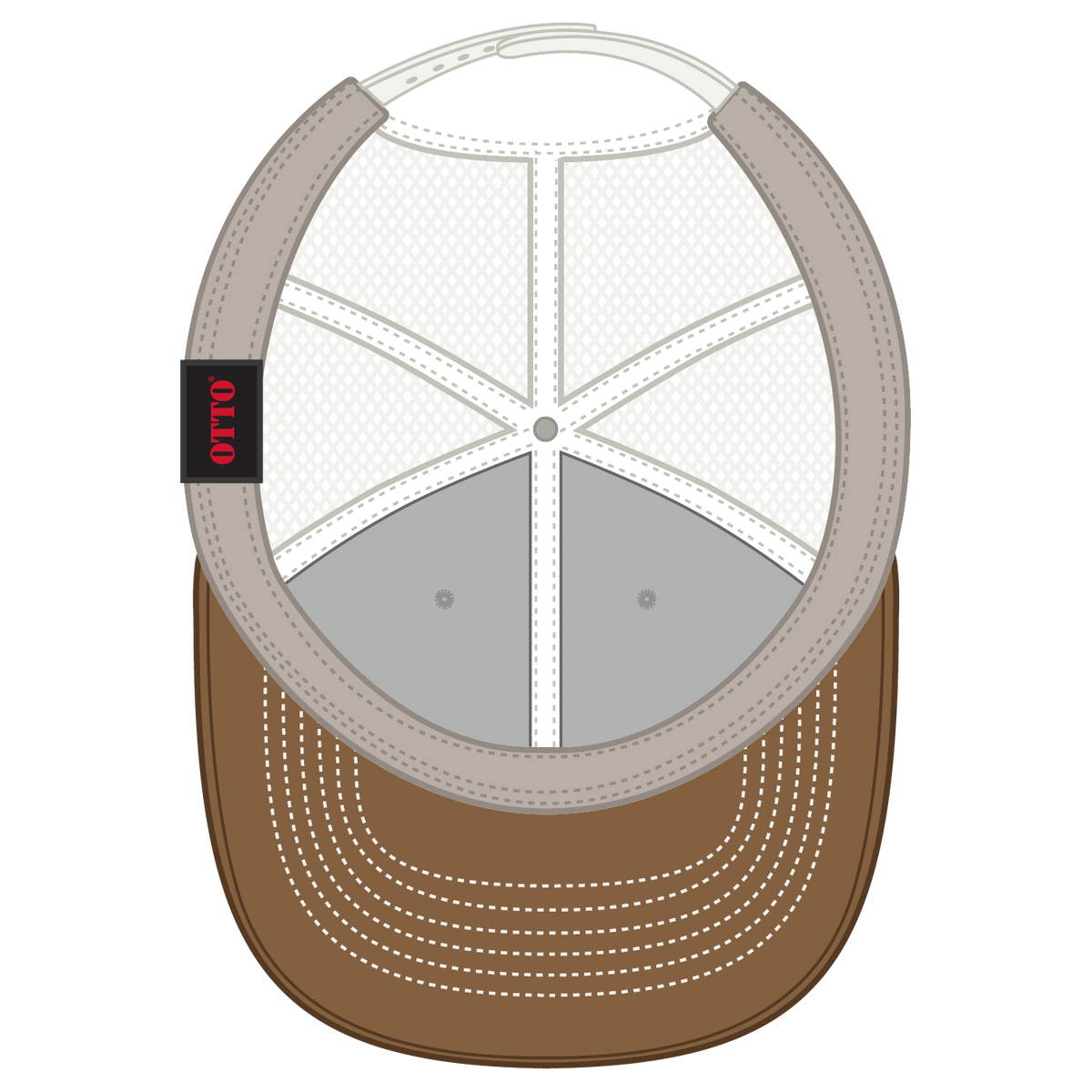 Inside View of 847452 - Coy.Brn/H.Gry/Lt.Khk OTTO CAP 6 Panel Mid Profile Mesh Back Trucker Hat