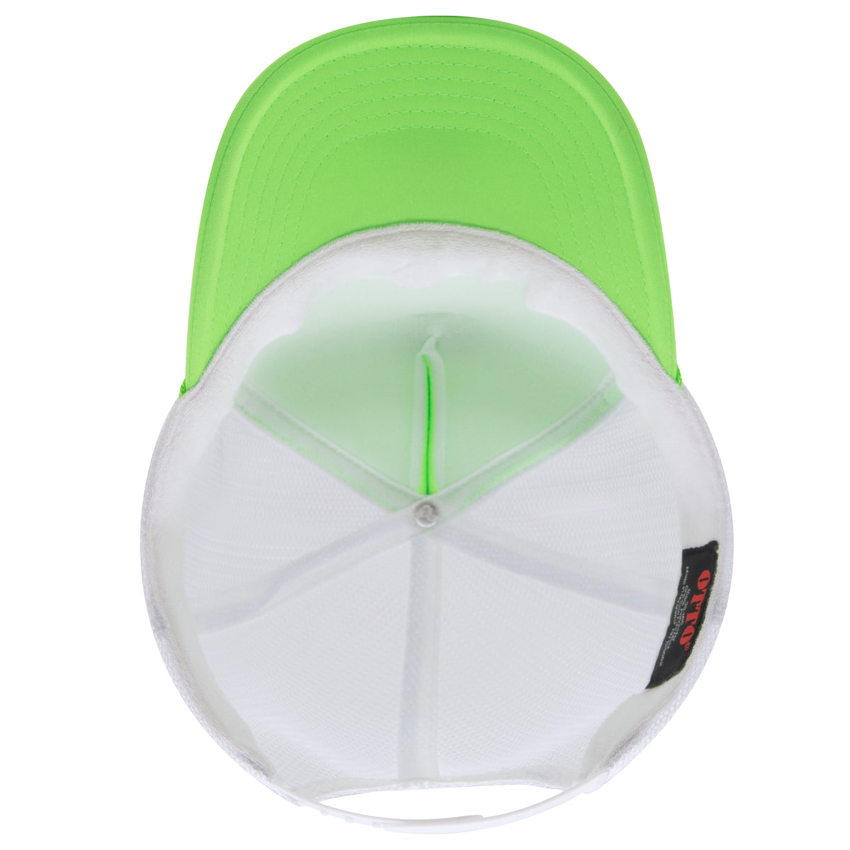 Inside View of 888816 - N Grn/N Grn/Wht OTTO CAP 5 Panel High Crown Mesh Back Trucker Hat