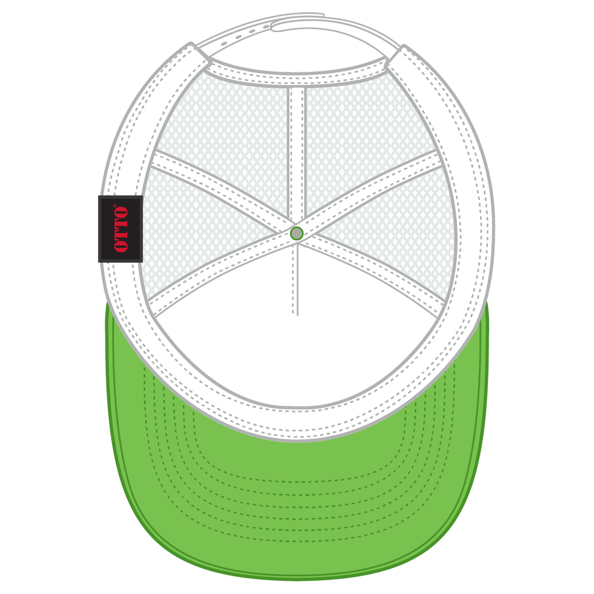 Inside View of 888816 - N Grn/N Grn/Wht OTTO CAP 5 Panel High Crown Mesh Back Trucker Hat