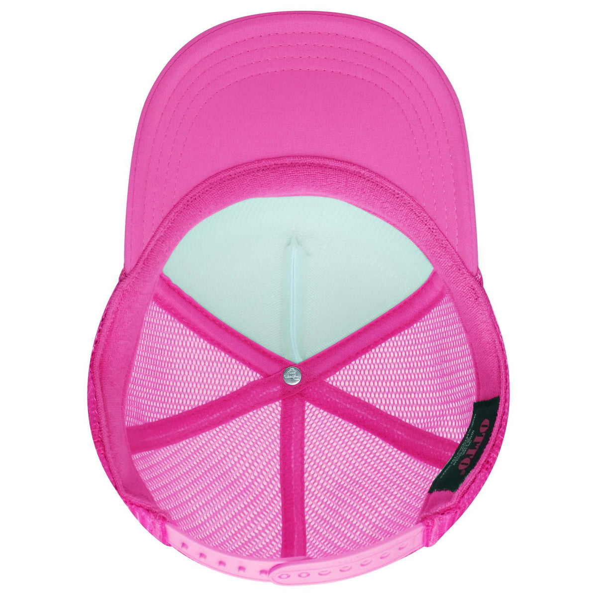 Inside View of 891689 - N.Pnk/Wht/N.Pnk OTTO CAP 5 Panel High Crown Mesh Back Trucker Hat