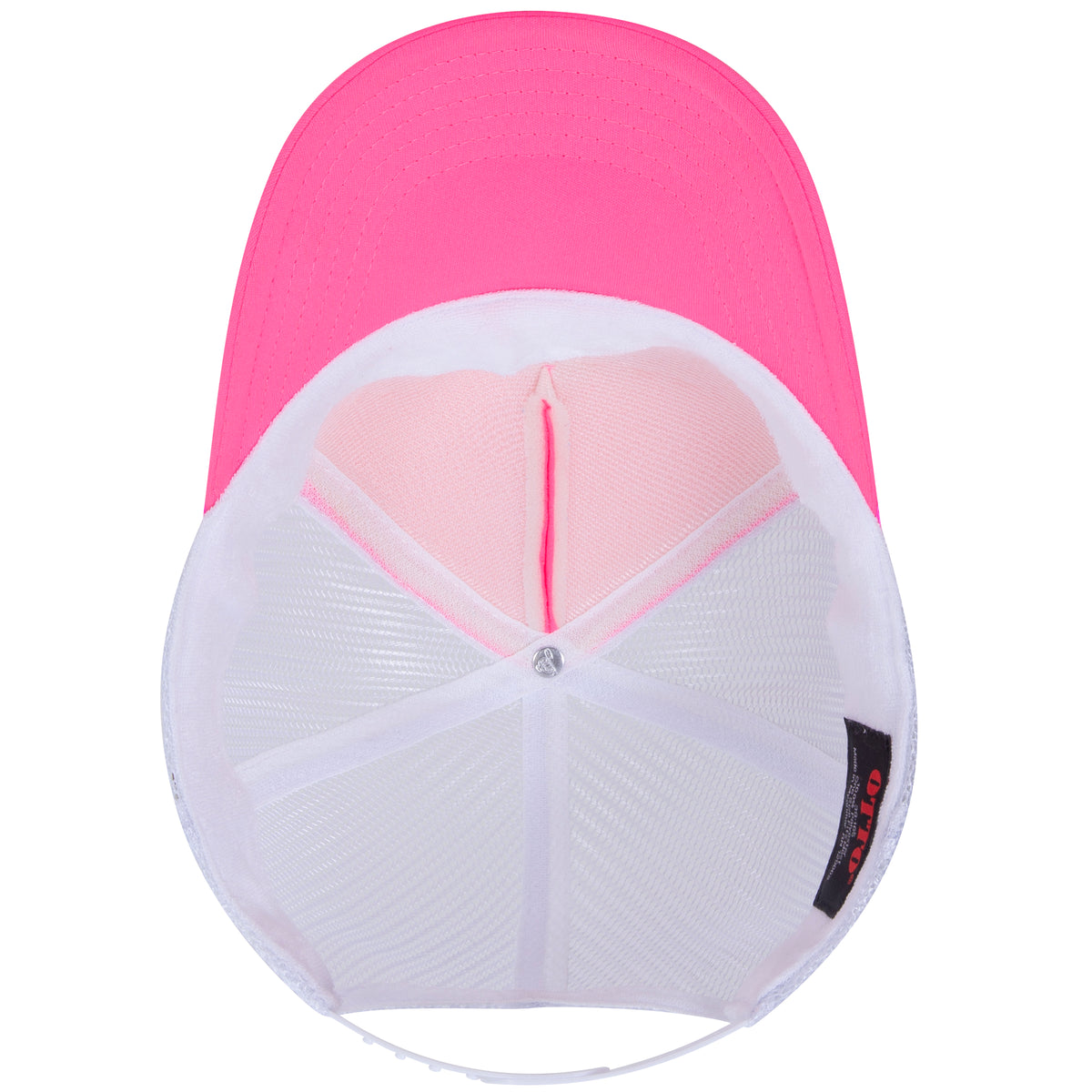 Inside View of 898916 N Pnk/N Pnk/Wht OTTO CAP 5 Panel High Crown Mesh Back Trucker Hat